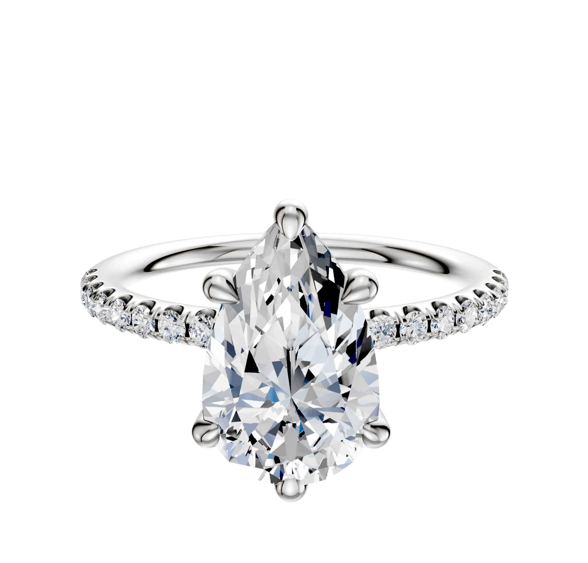 14K White Gold 6 Prong Basket Classic Dome 1-Row-Pave 2.5mm Engagement Ring