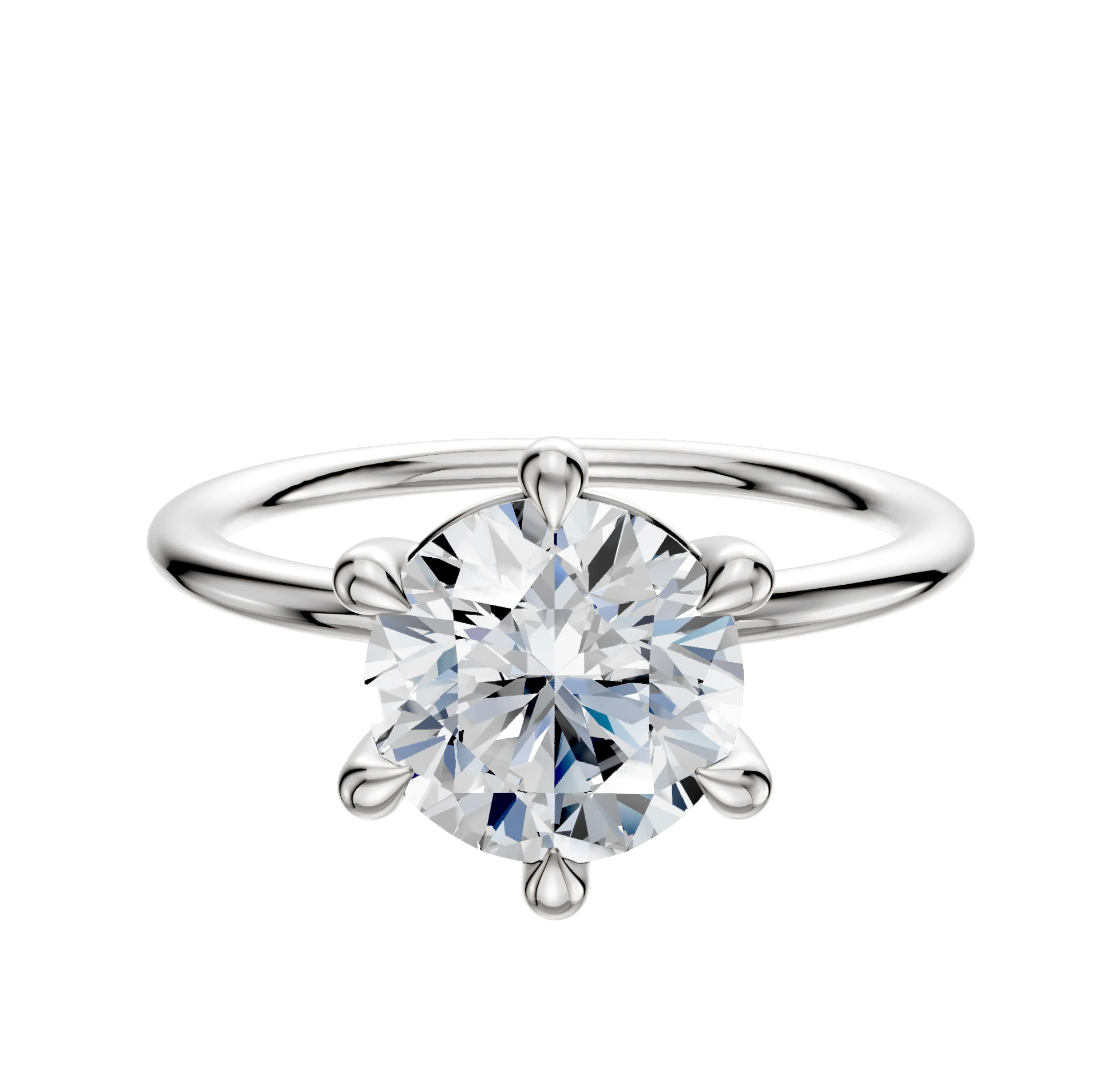 14K White Gold 6 Prong Basket Classic Dome 1.5mm Engagement Ring
