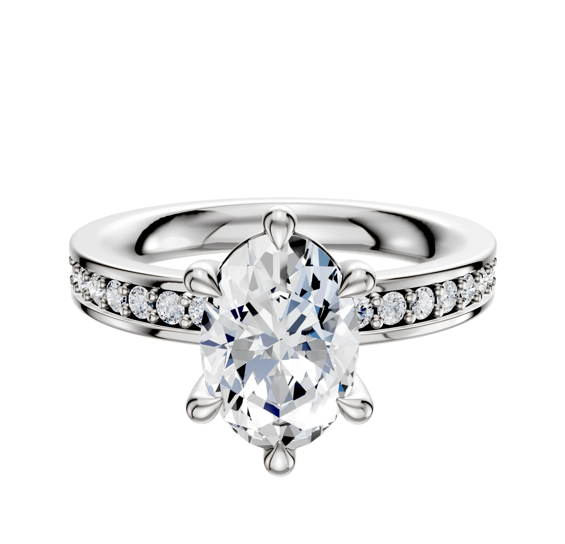 14K White Gold 6 Prong Basket Classic Flat 1-Row-Pave 2.5mm Engagement Ring