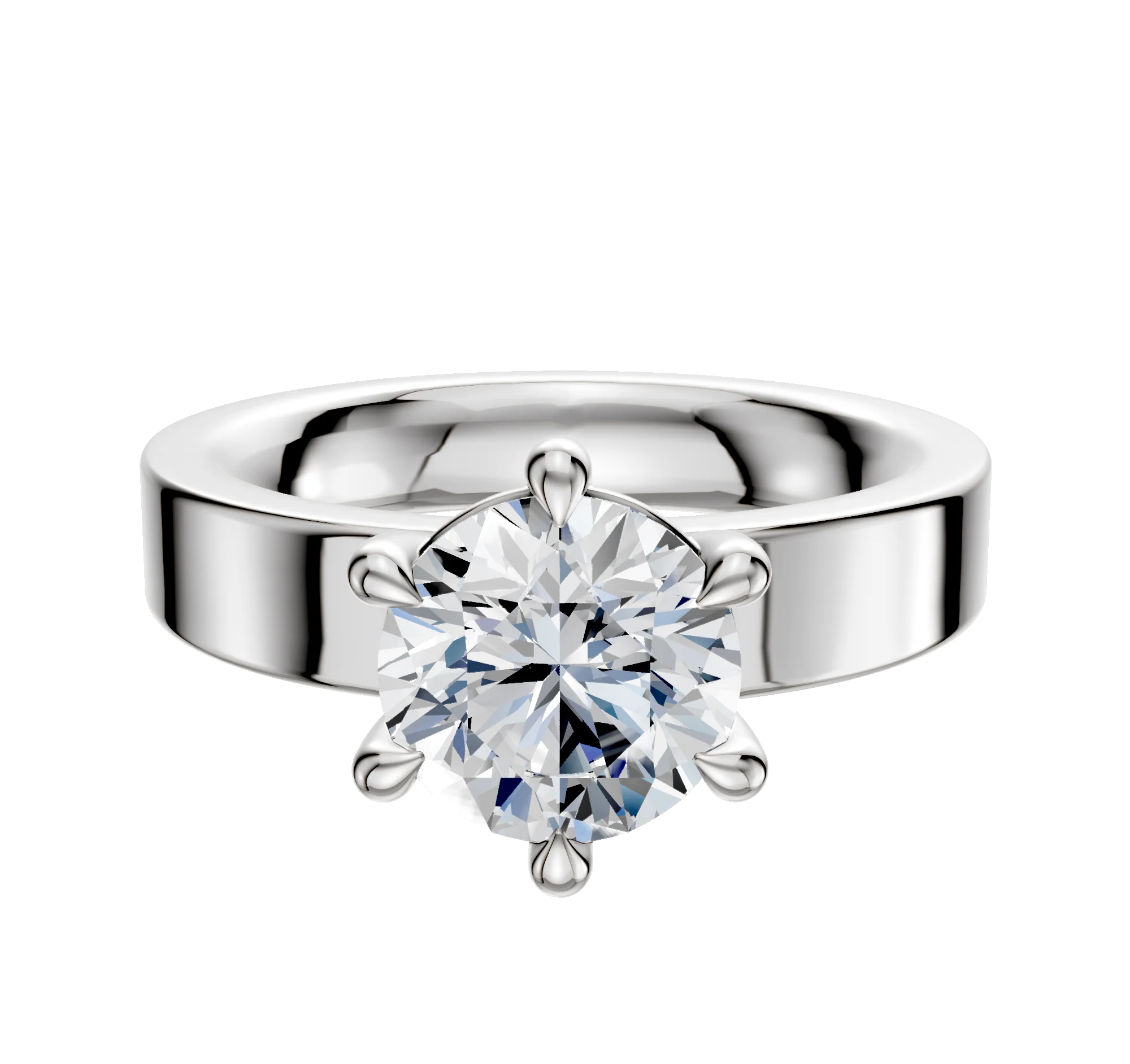 14K White Gold 6 Prong Basket Classic Flat 4.0mm Engagement Ring