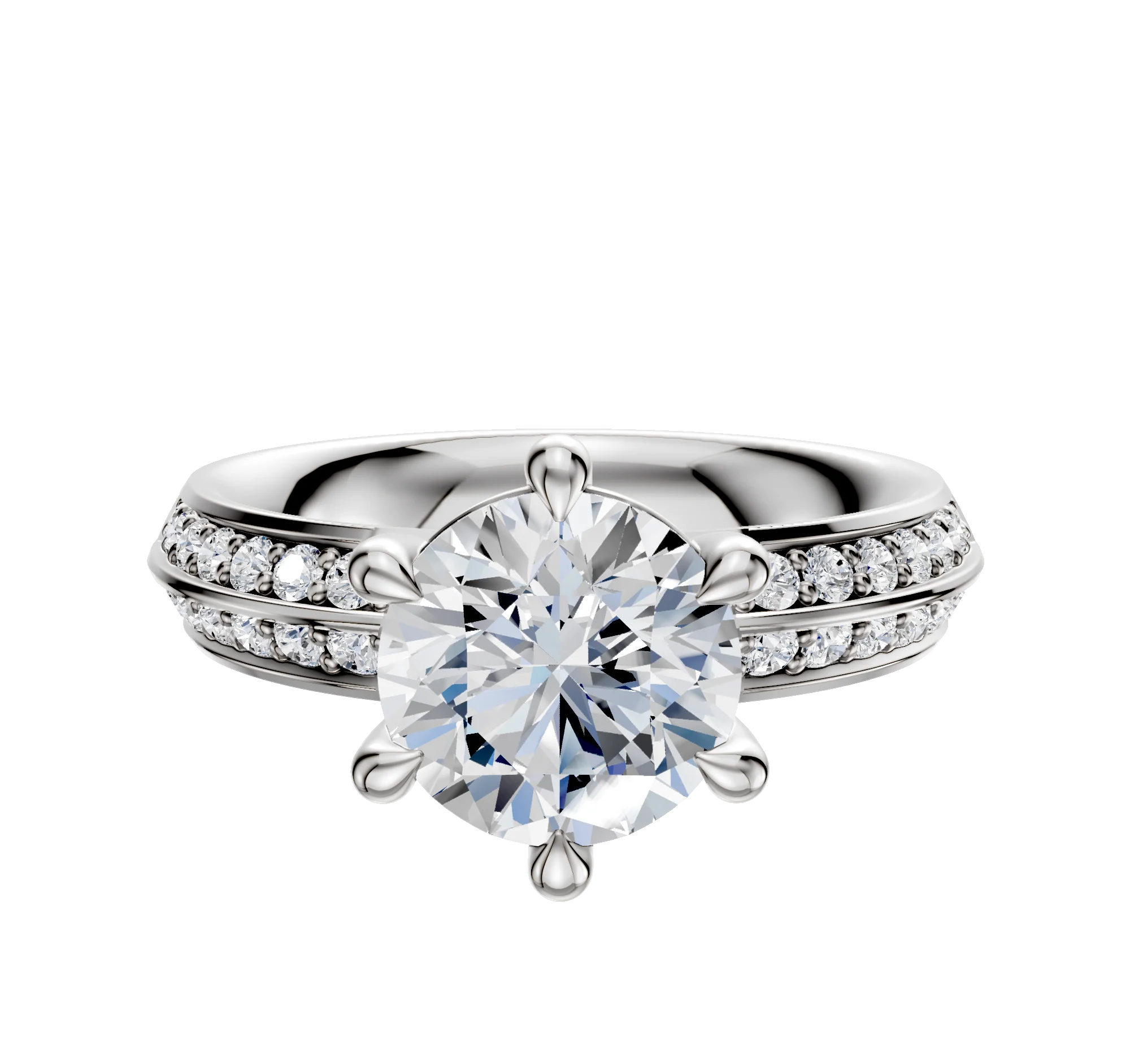 14K White Gold 6 Prong Basket Classic Knife Edge 1-Row-Pave 2.5mm Engagement Ring