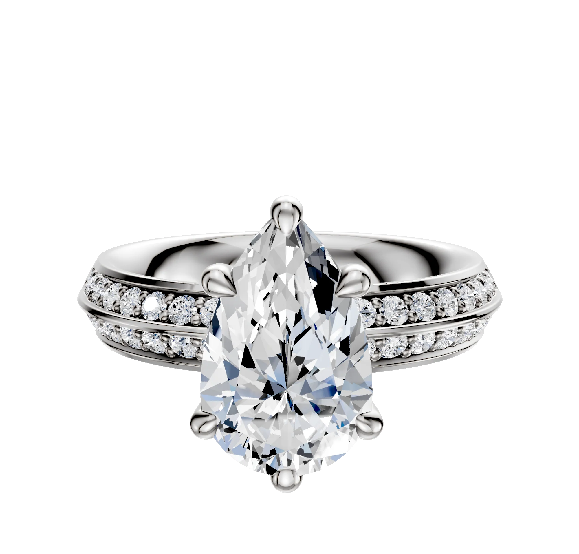 14K White Gold 6 Prong Basket Classic Knife Edge 1-Row-Pave 2.5mm Engagement Ring