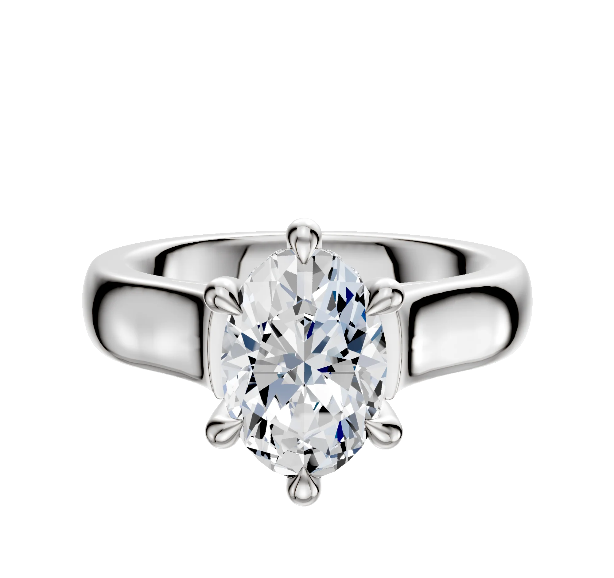 14K White Gold 6 Prong Hidden Halo Cathedral Dome 4.0mm Engagement Ring