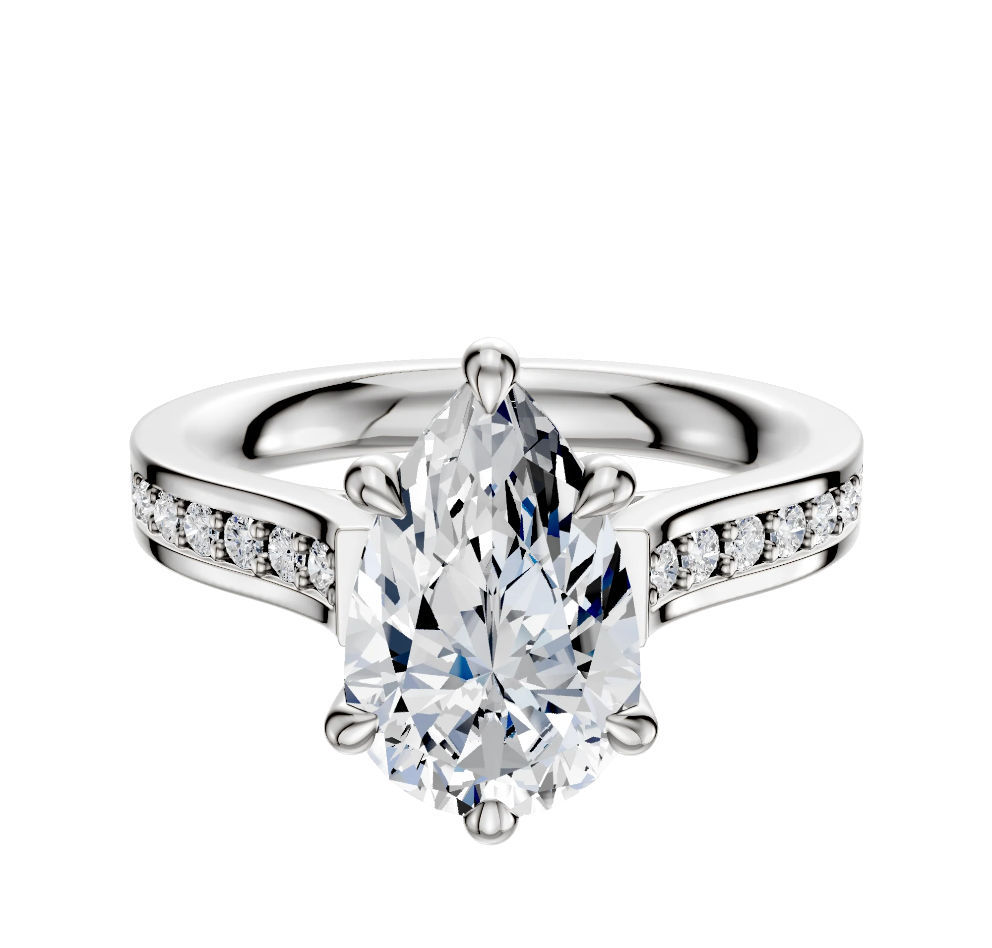 14K White Gold 6 Prong Hidden Halo Cathedral Flat 1-Row-Pave 2.5mm Engagement Ring
