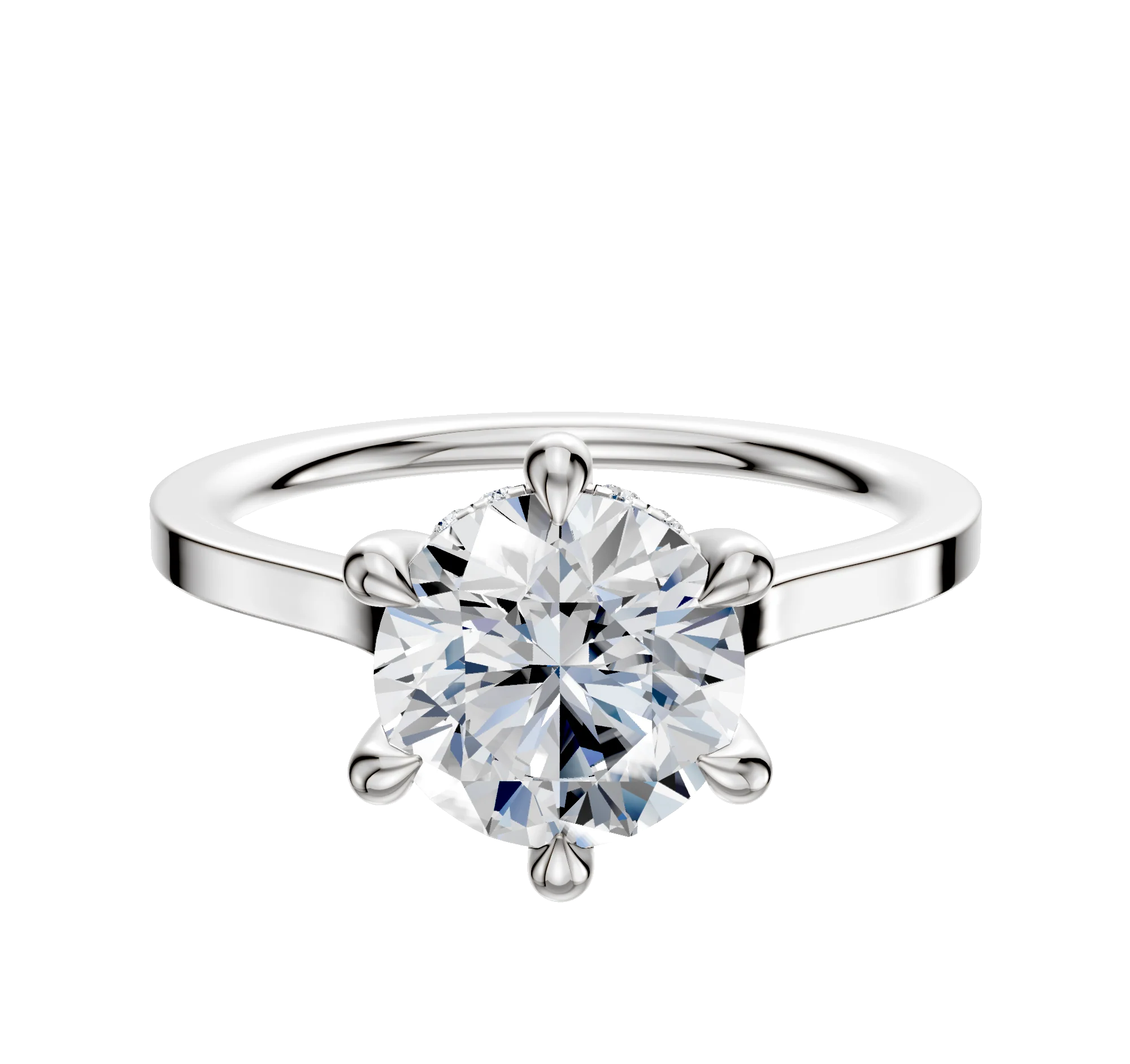 14K White Gold 6 Prong Hidden Halo Cathedral Flat 1.5mm Engagement Ring
