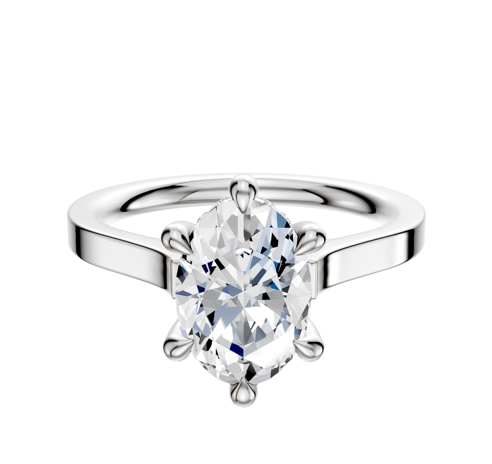 14K White Gold 6 Prong Hidden Halo Cathedral Flat 2.0mm Engagement Ring