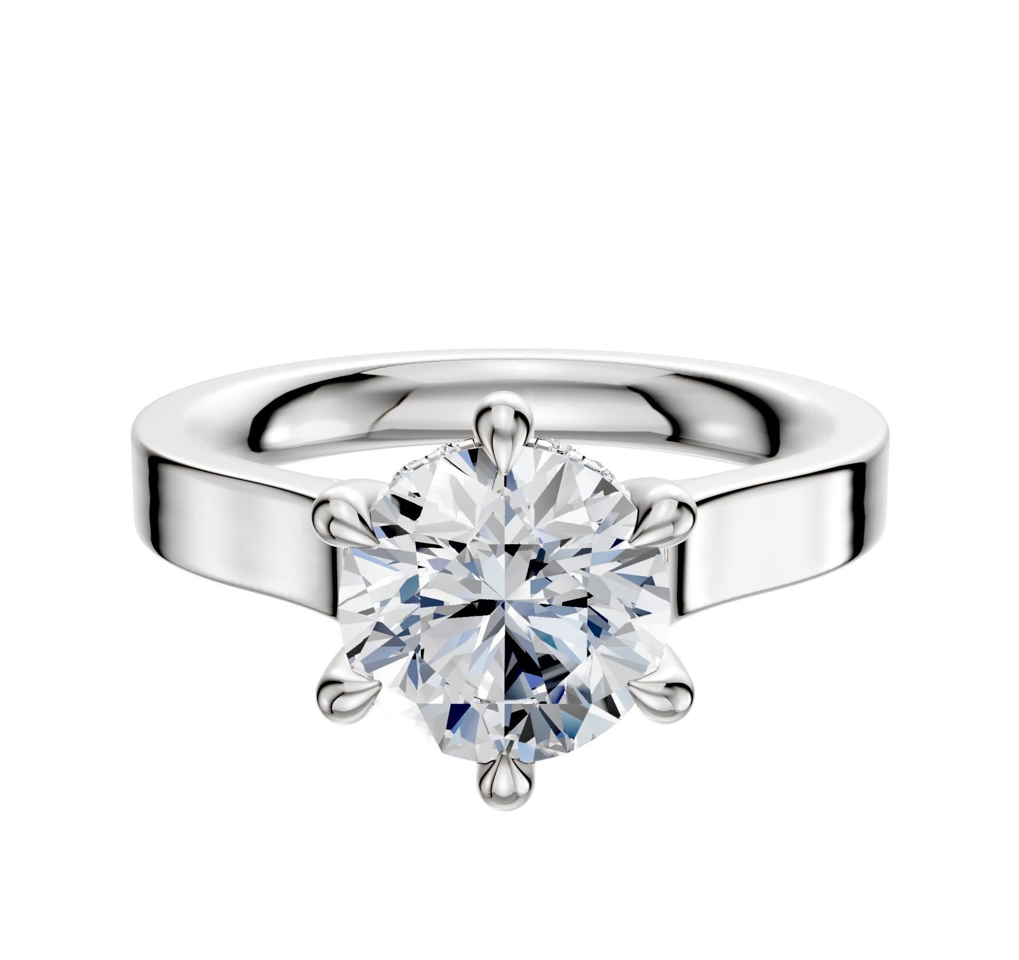 14K White Gold 6 Prong Hidden Halo Cathedral Flat 3.0mm Engagement Ring