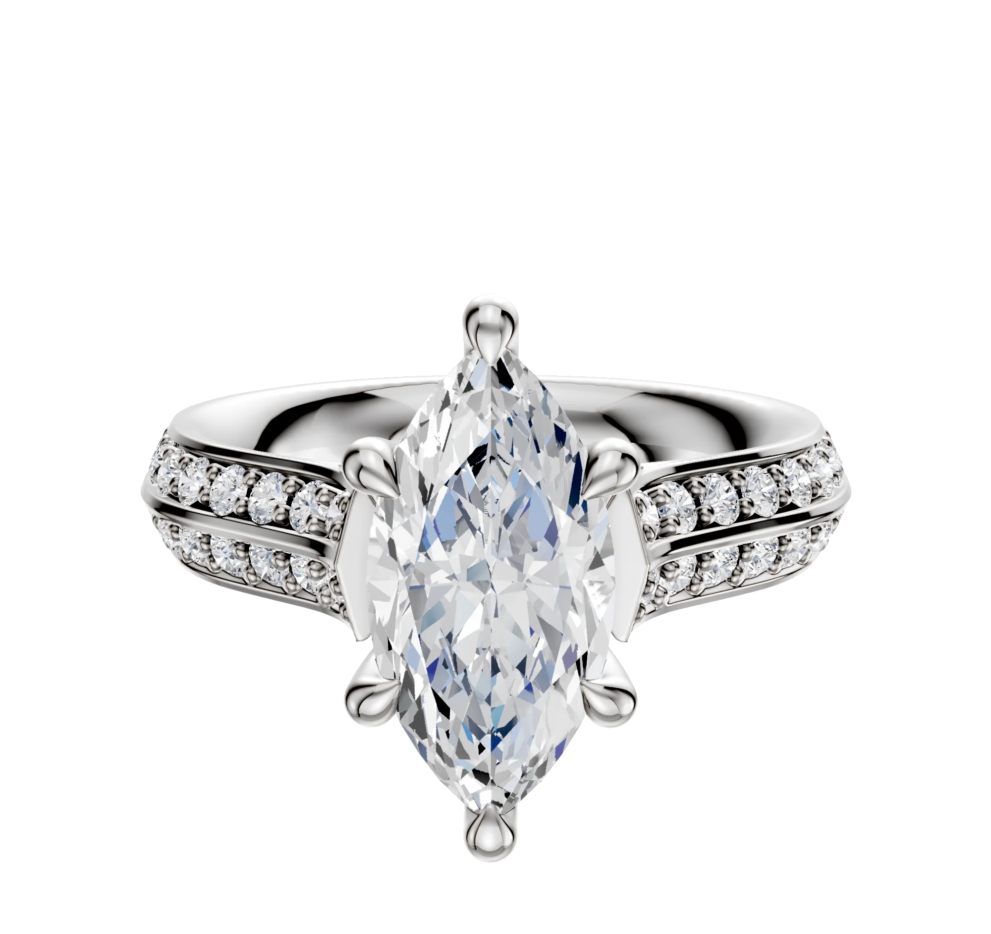14K White Gold 6 Prong Hidden Halo Cathedral Knife Edge 1-Row-Pave 2.5mm Engagement Ring