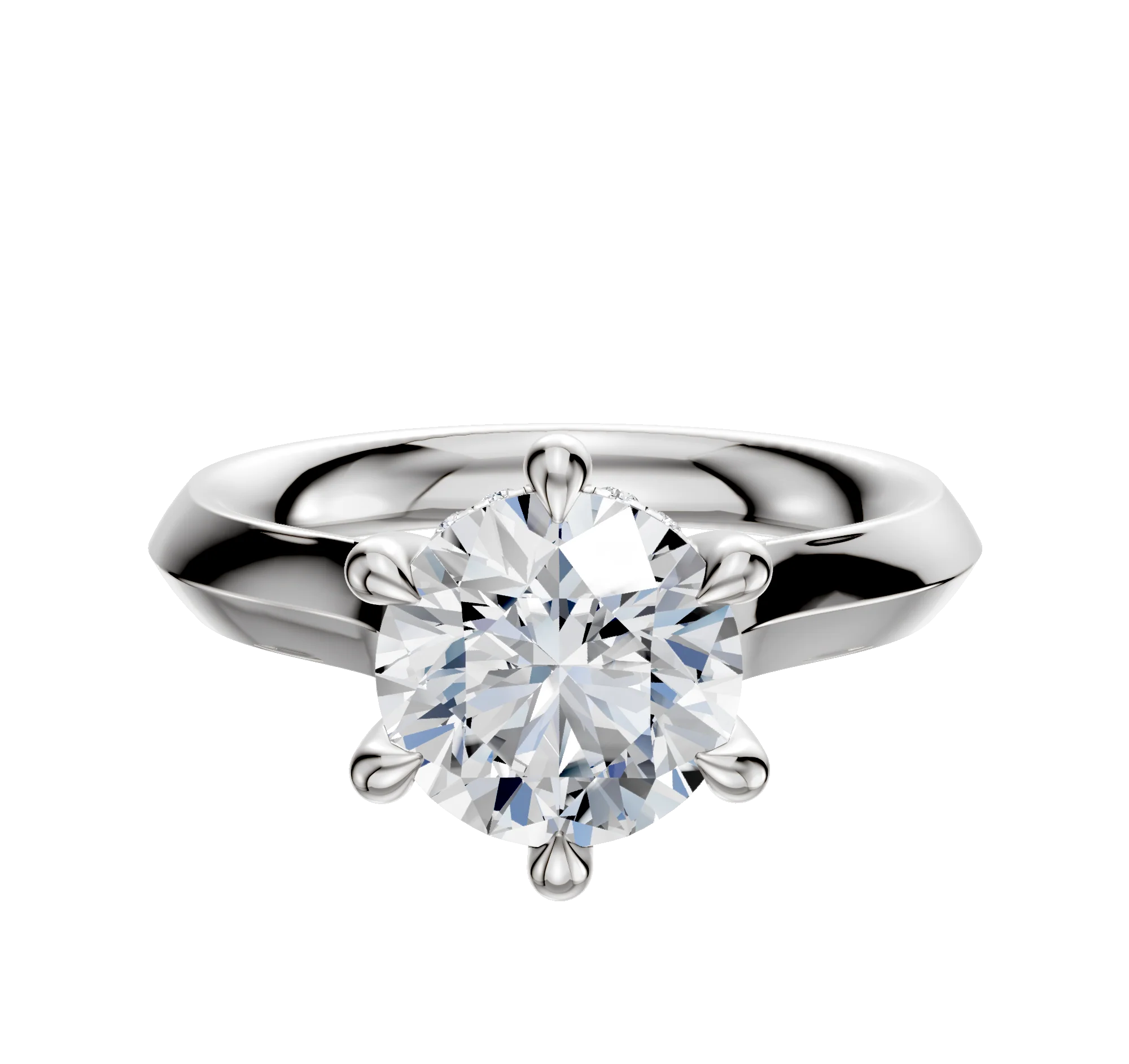 14K White Gold 6 Prong Hidden Halo Cathedral Knife Edge 3.0mm Engagement Ring