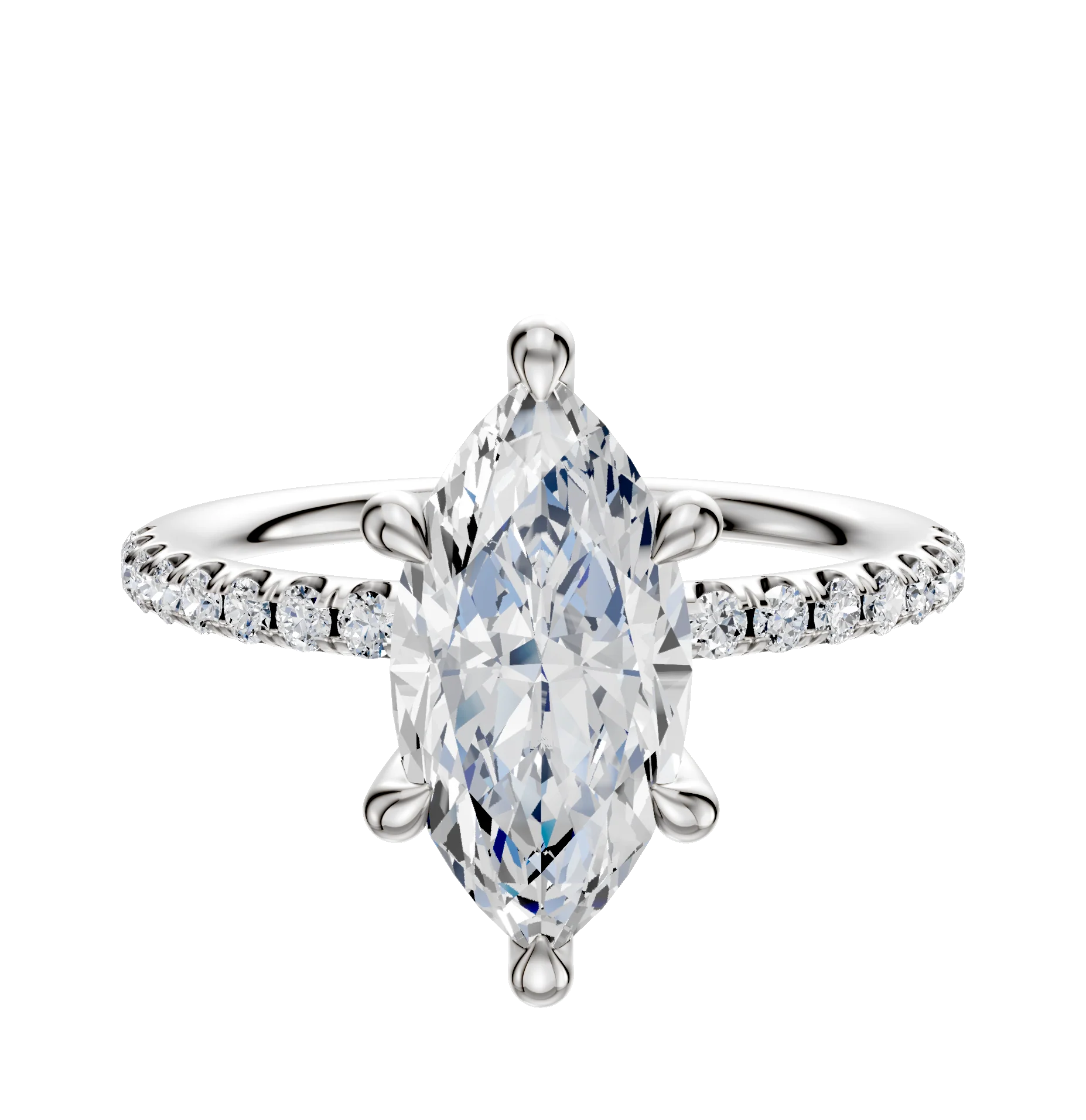 14K White Gold 6 Prong Hidden Halo Classic Dome 1-Row-Pave 2.5mm Engagement Ring