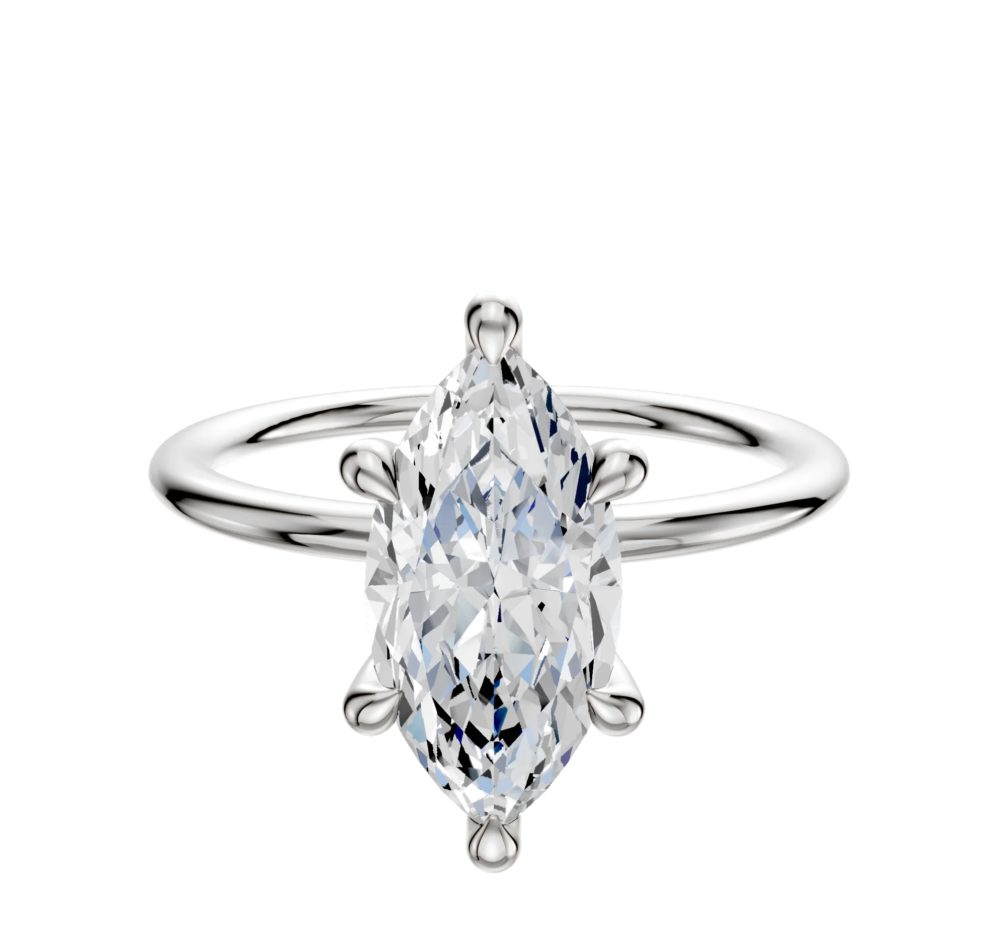 14K White Gold 6 Prong Hidden Halo Classic Dome 1.5mm Engagement Ring