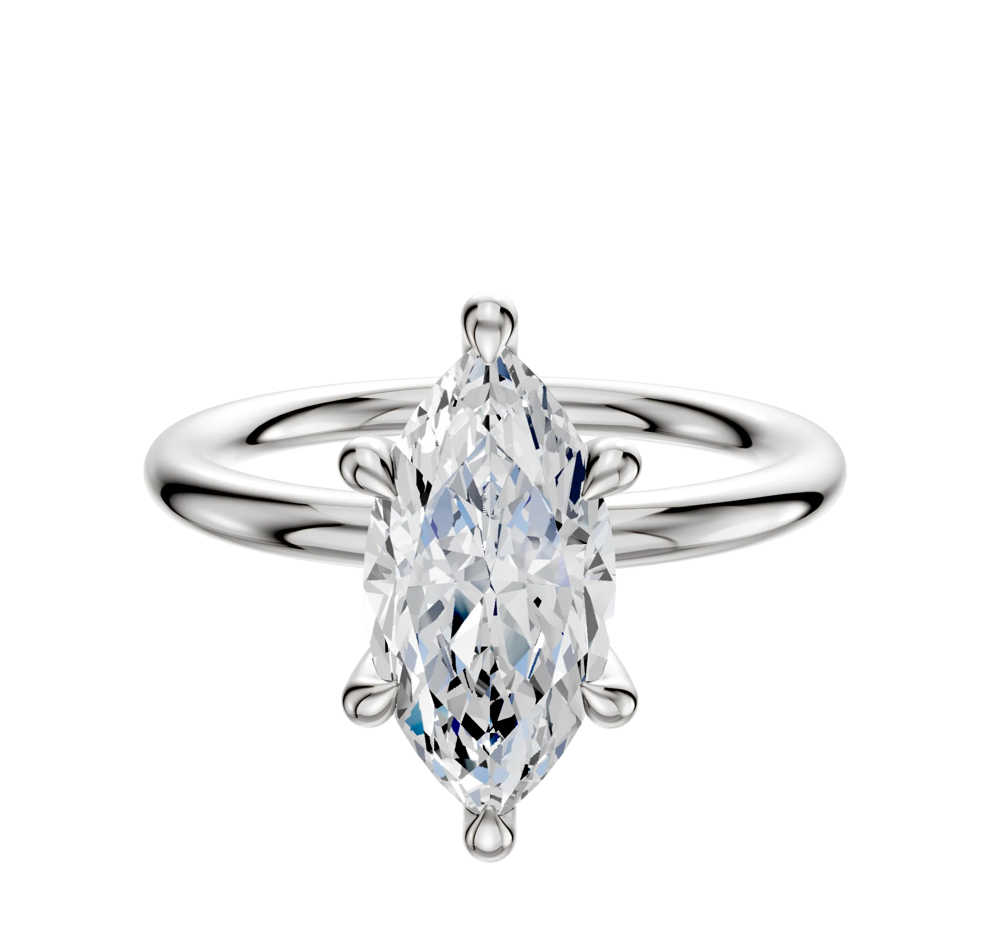 14K White Gold 6 Prong Hidden Halo Classic Dome 2.0mm Engagement Ring