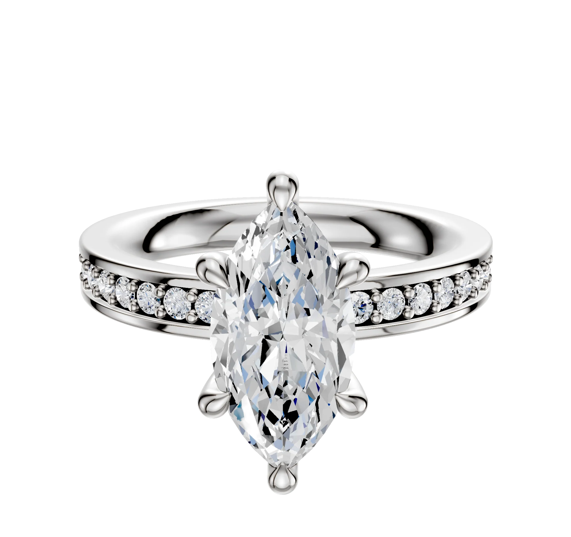 14K White Gold 6 Prong Hidden Halo Classic Flat 1-Row-Pave 2.5mm Engagement Ring
