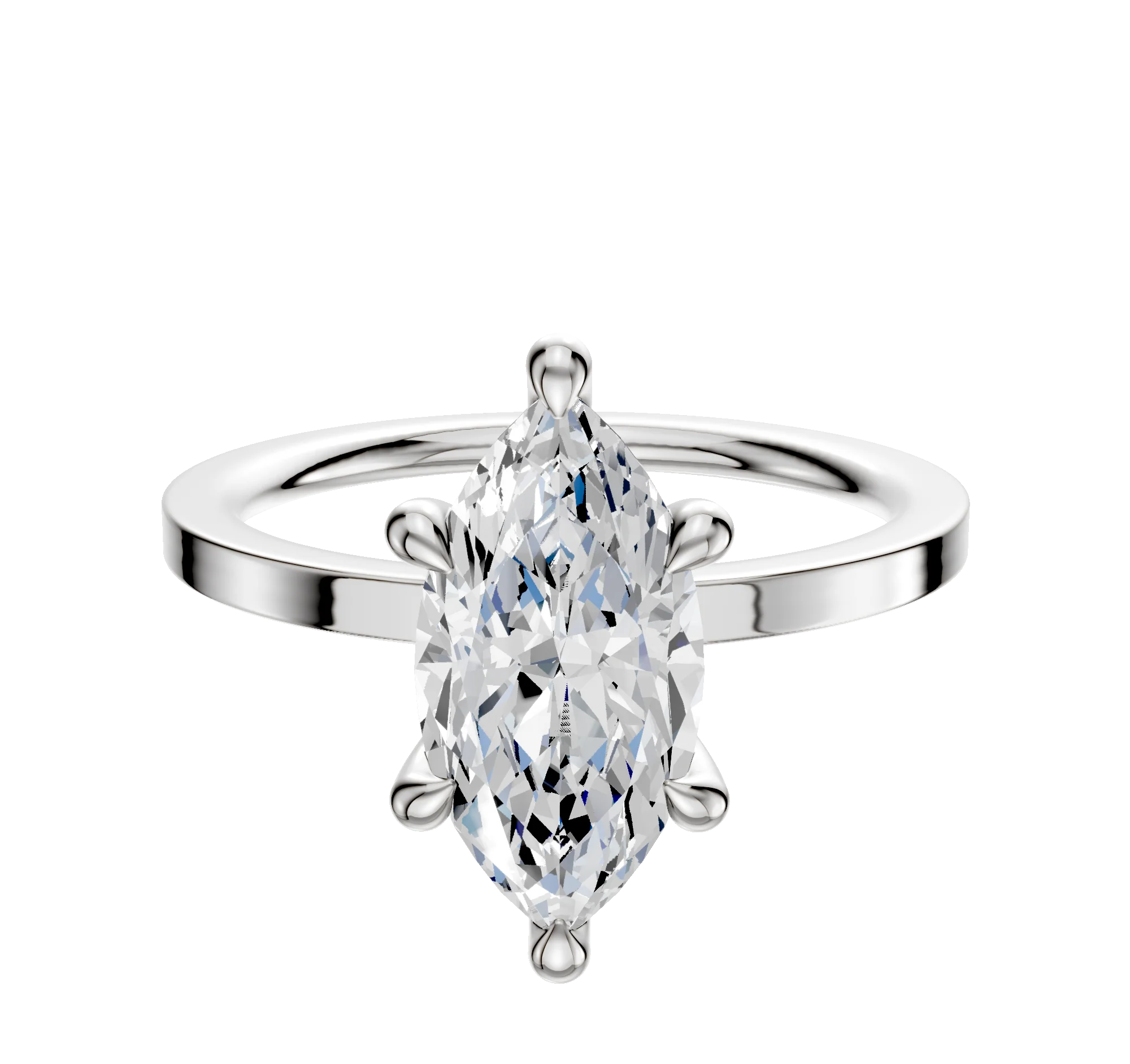 14K White Gold 6 Prong Hidden Halo Classic Flat 1.5mm Engagement Ring
