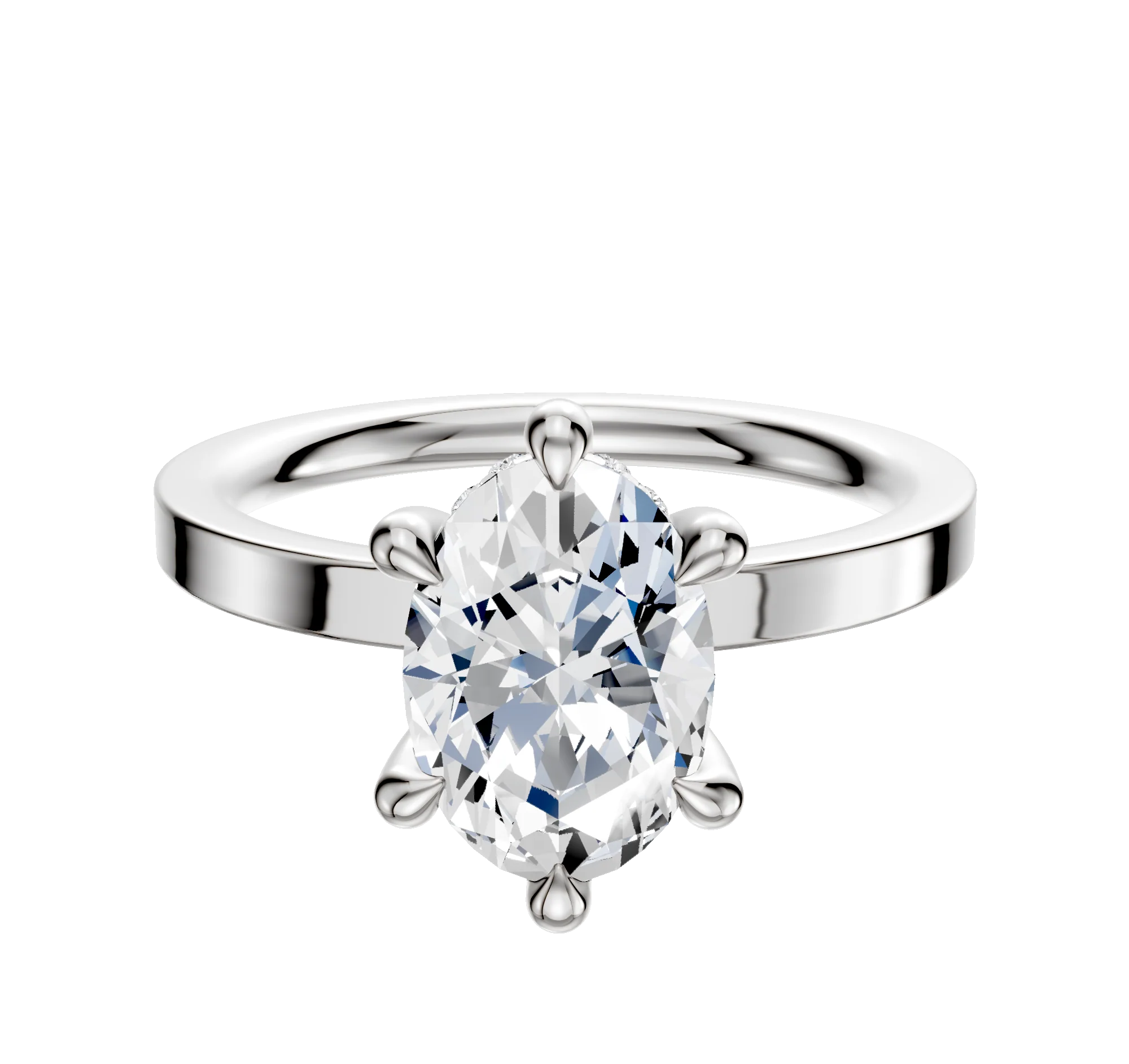 14K White Gold 6 Prong Hidden Halo Classic Flat 2.0mm Engagement Ring