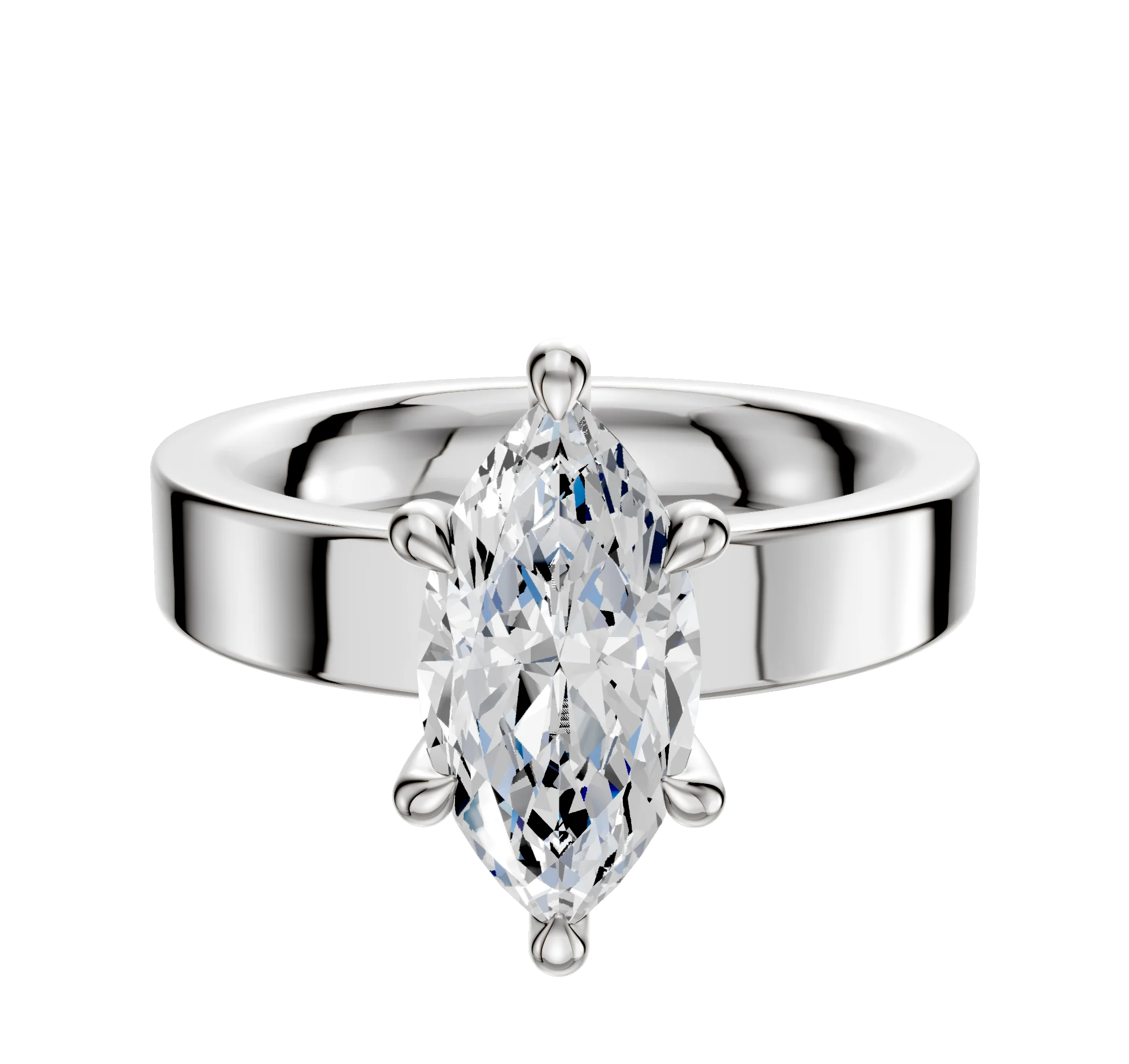 14K White Gold 6 Prong Hidden Halo Classic Flat 4.0mm Engagement Ring