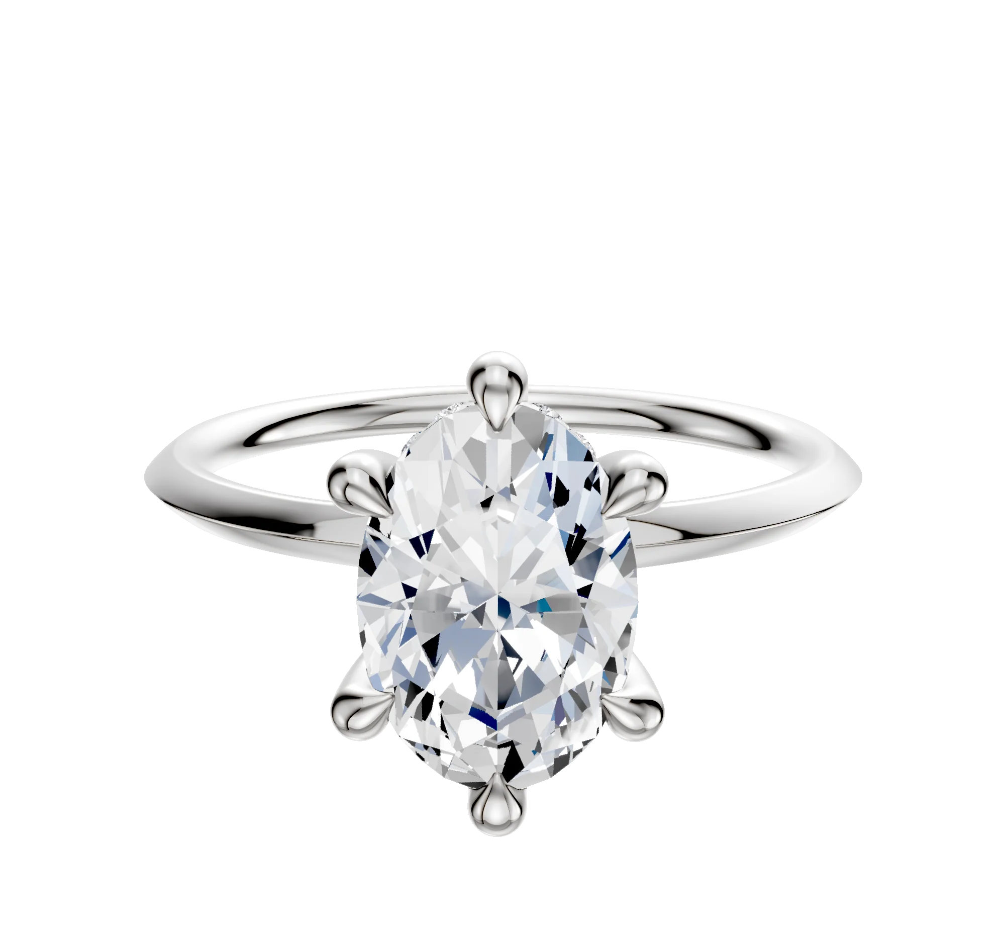 14K White Gold 6 Prong Hidden Halo Classic Knife Edge 1.5mm Engagement Ring