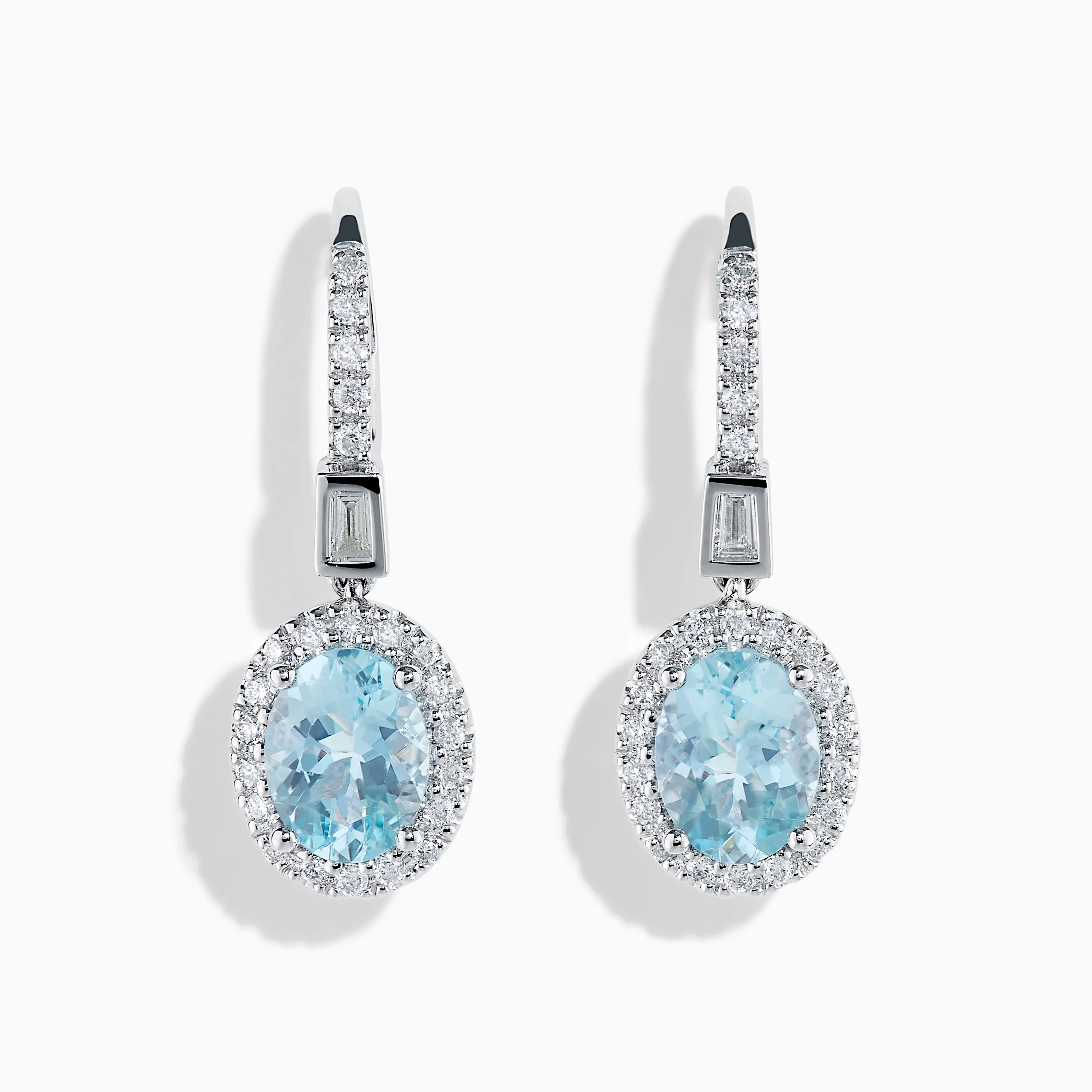 14K White Gold Aquamarine and Diamond Dangle Earrings