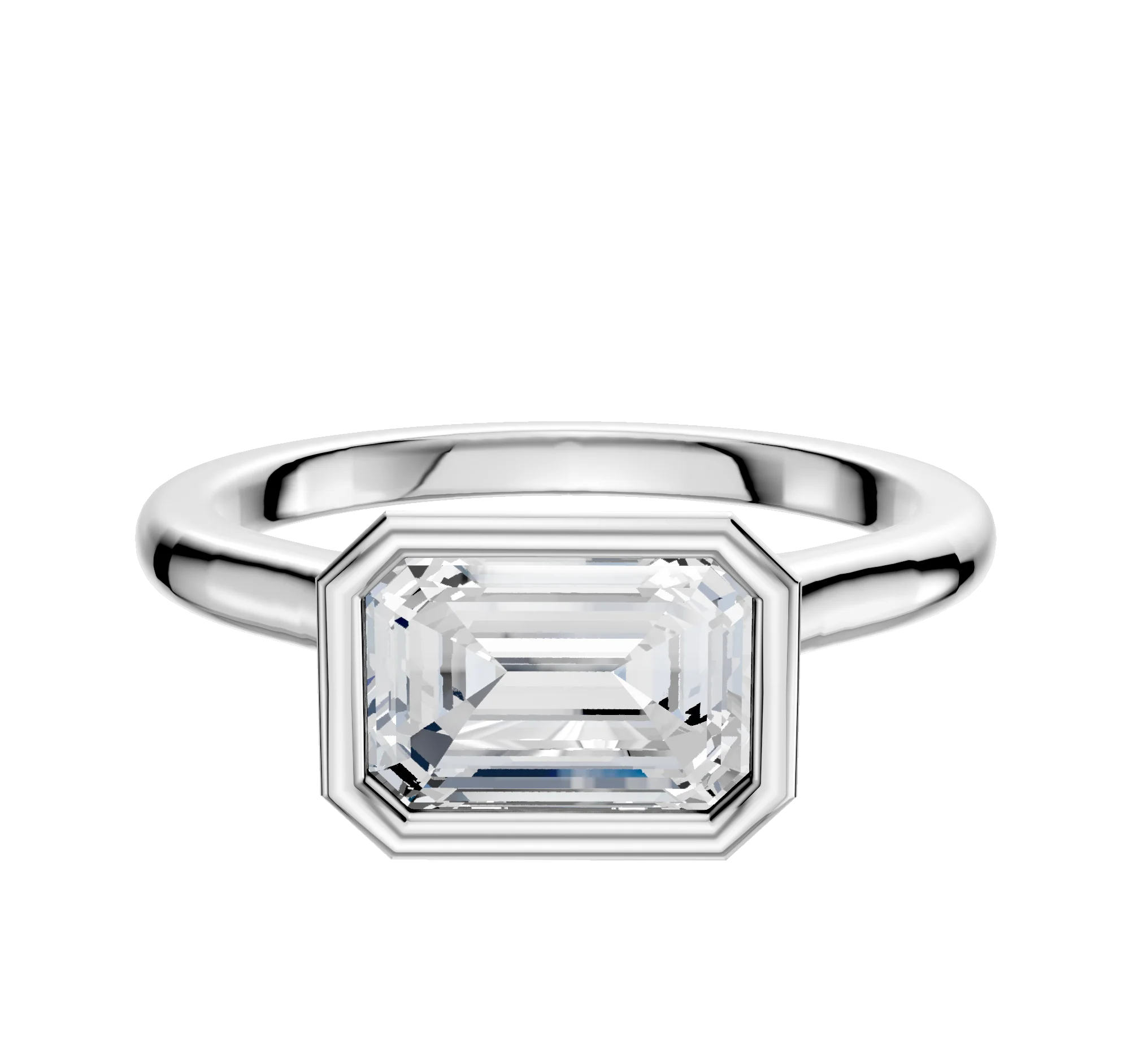 14K White Gold Bezel Full Bezel East/West Cathedral Dome 2.0mm Engagement Ring