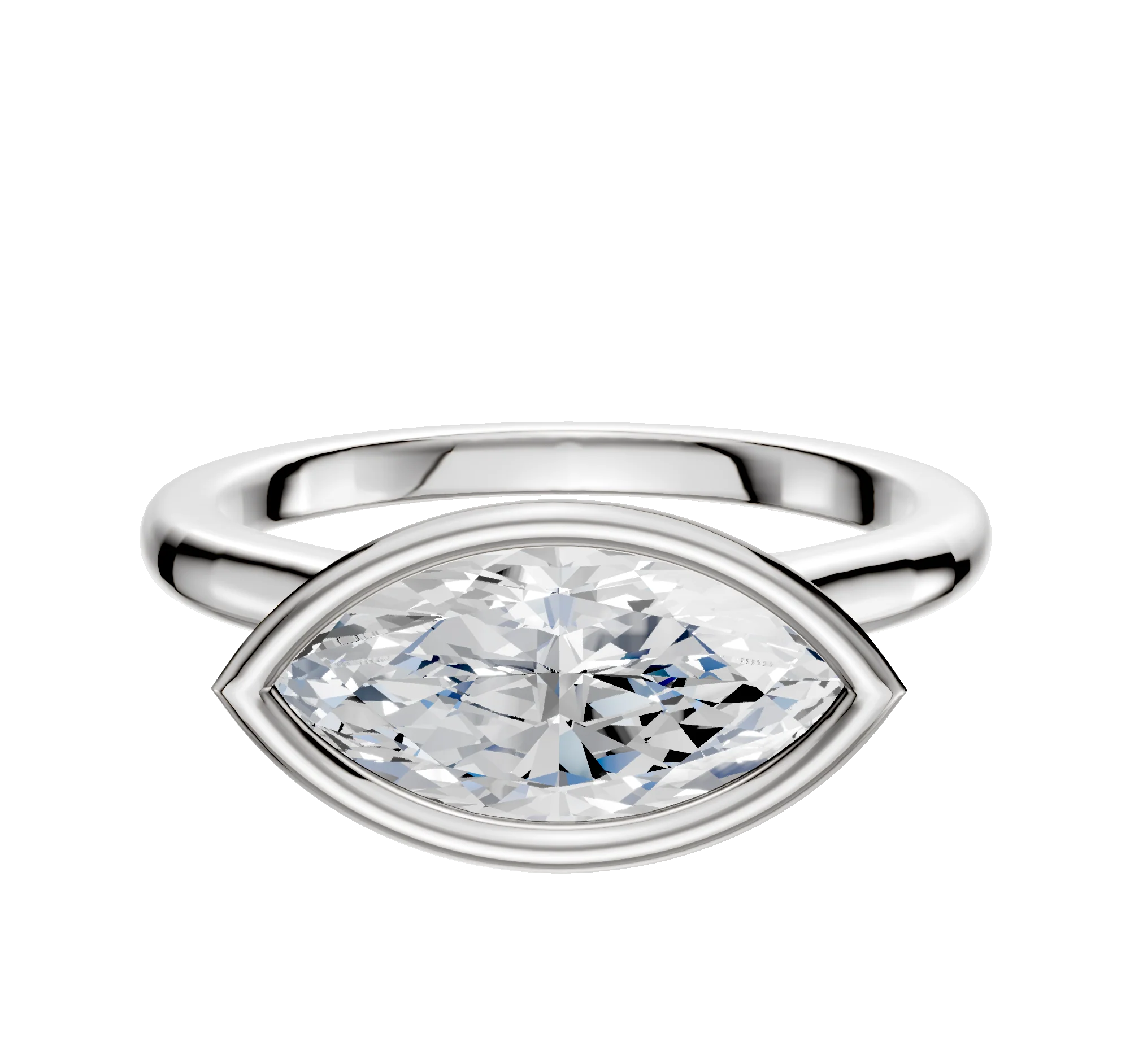 14K White Gold Bezel Full Bezel East/West Cathedral Dome 2.0mm Engagement Ring