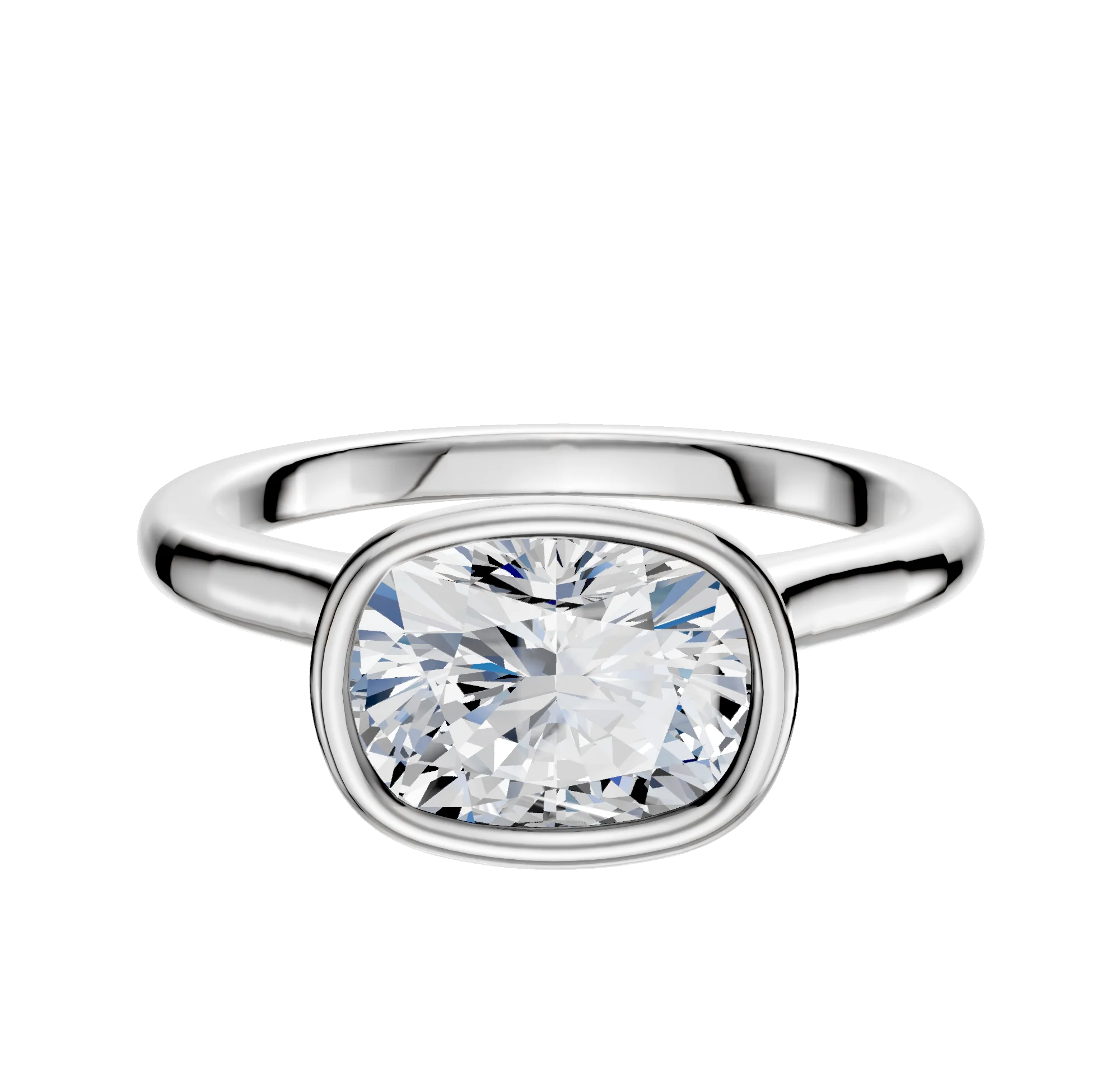 14K White Gold Bezel Full Bezel East/West Cathedral Dome 2.0mm Engagement Ring