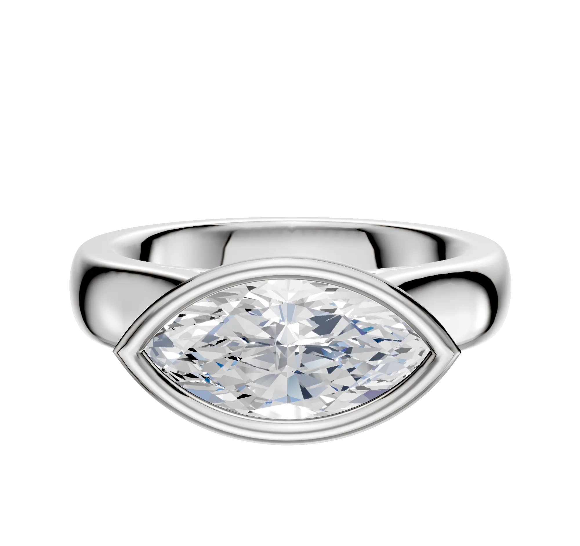 14K White Gold Bezel Full Bezel East/West Cathedral Dome 4.0mm Engagement Ring