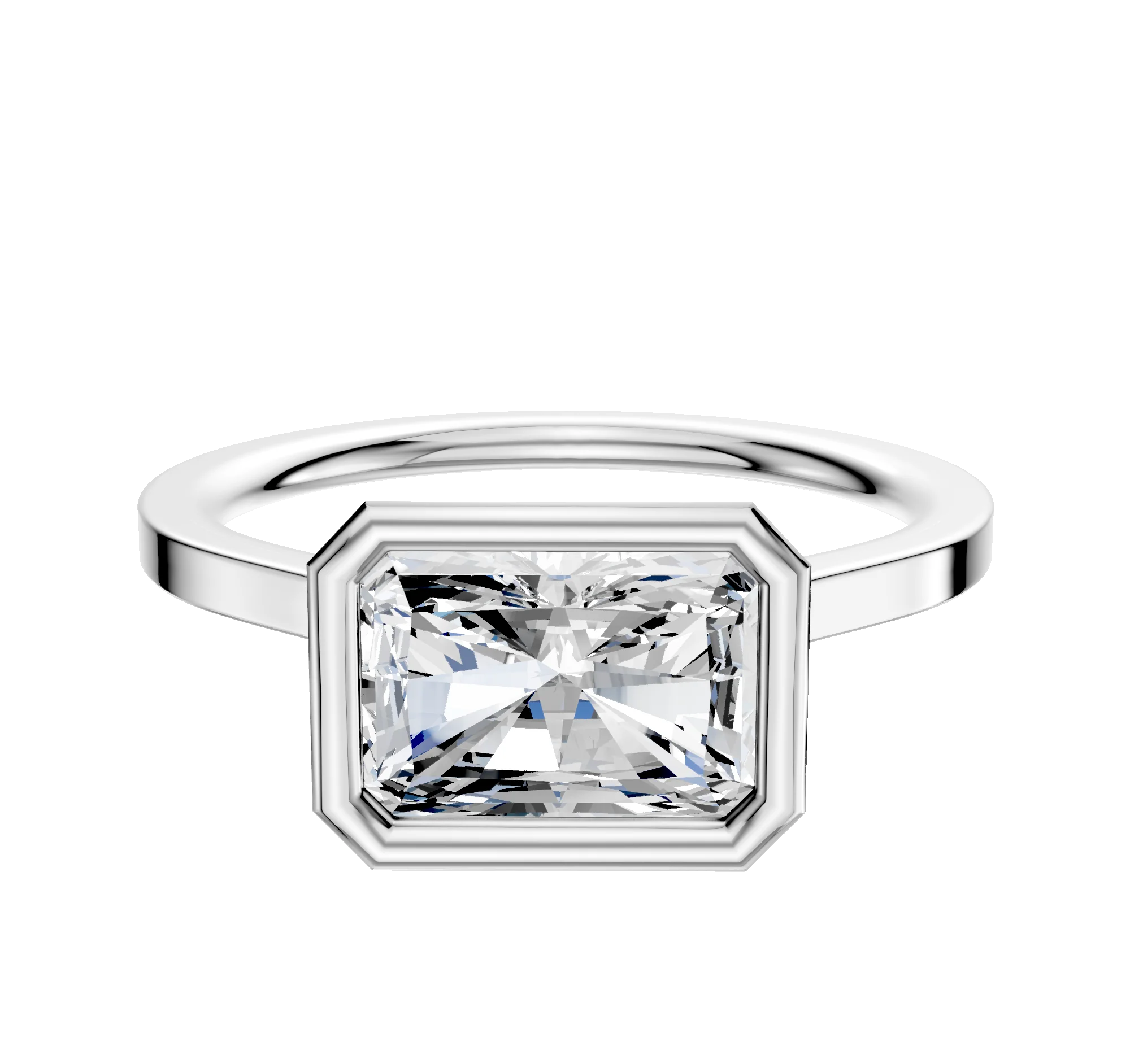 14K White Gold Bezel Full Bezel East/West Cathedral Flat 1.5mm Engagement Ring