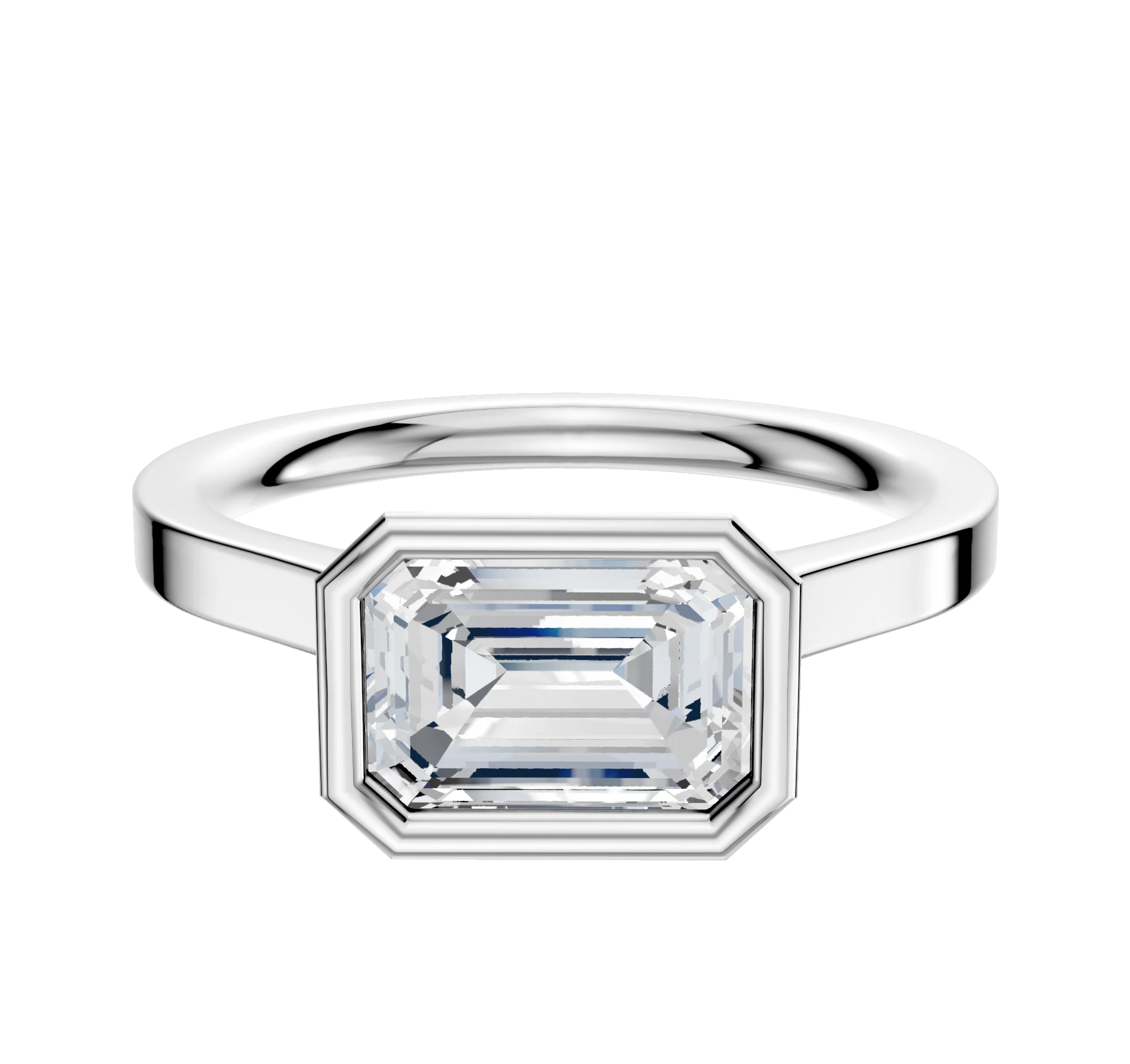 14K White Gold Bezel Full Bezel East/West Cathedral Flat 2.0mm Engagement Ring
