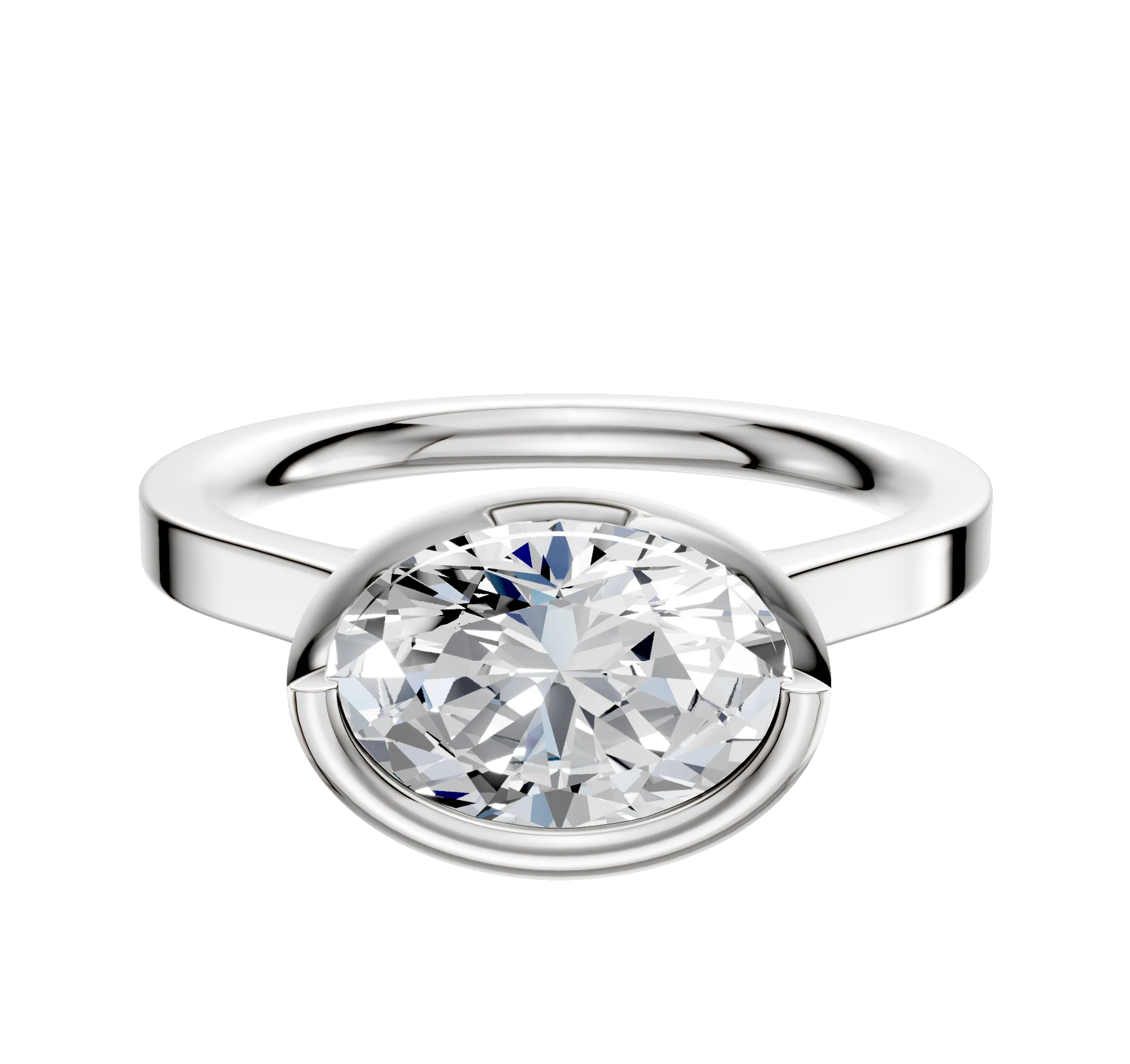 14K White Gold Bezel Full Bezel East/West Cathedral Flat 2.0mm Engagement Ring
