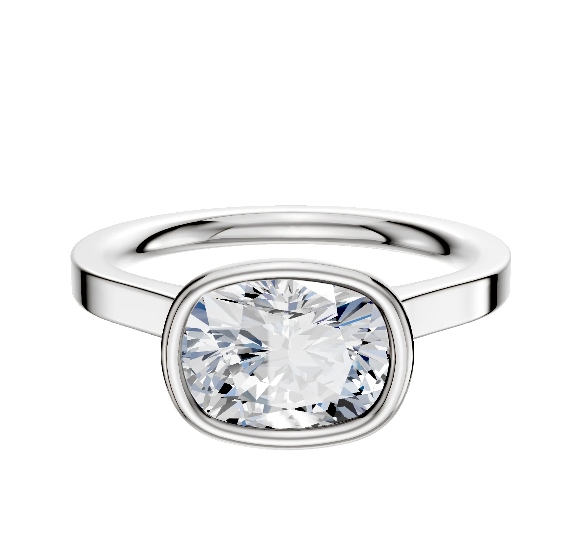 14K White Gold Bezel Full Bezel East/West Cathedral Flat 2.0mm Engagement Ring