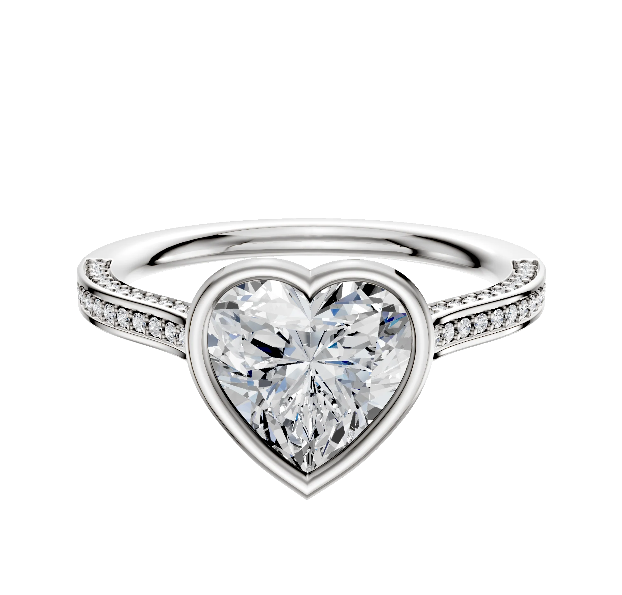 14K White Gold Bezel Full Bezel East/West Cathedral Flat 3-Row-Pave 2.0mm Engagement Ring