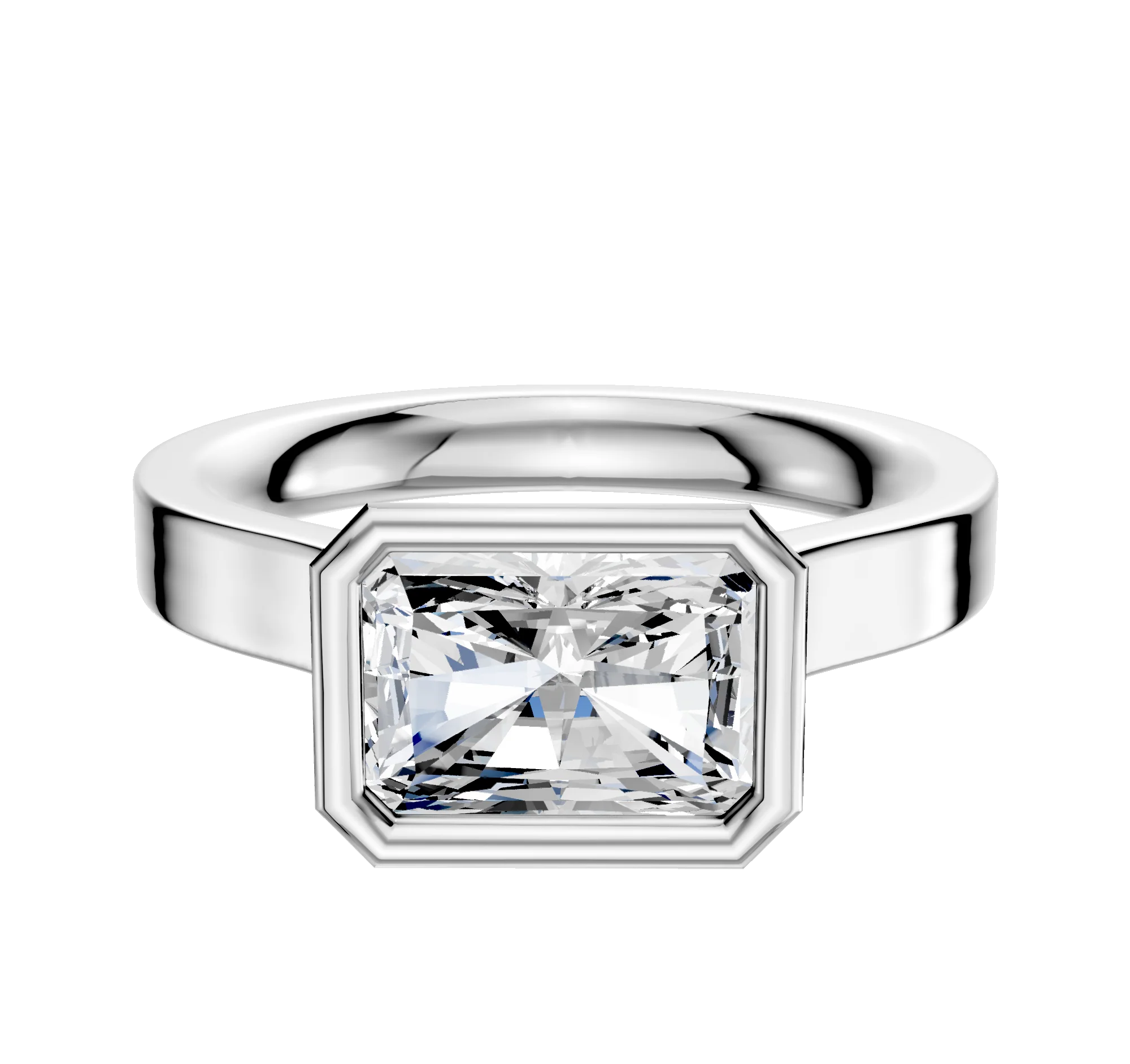14K White Gold Bezel Full Bezel East/West Cathedral Flat 3.0mm Engagement Ring