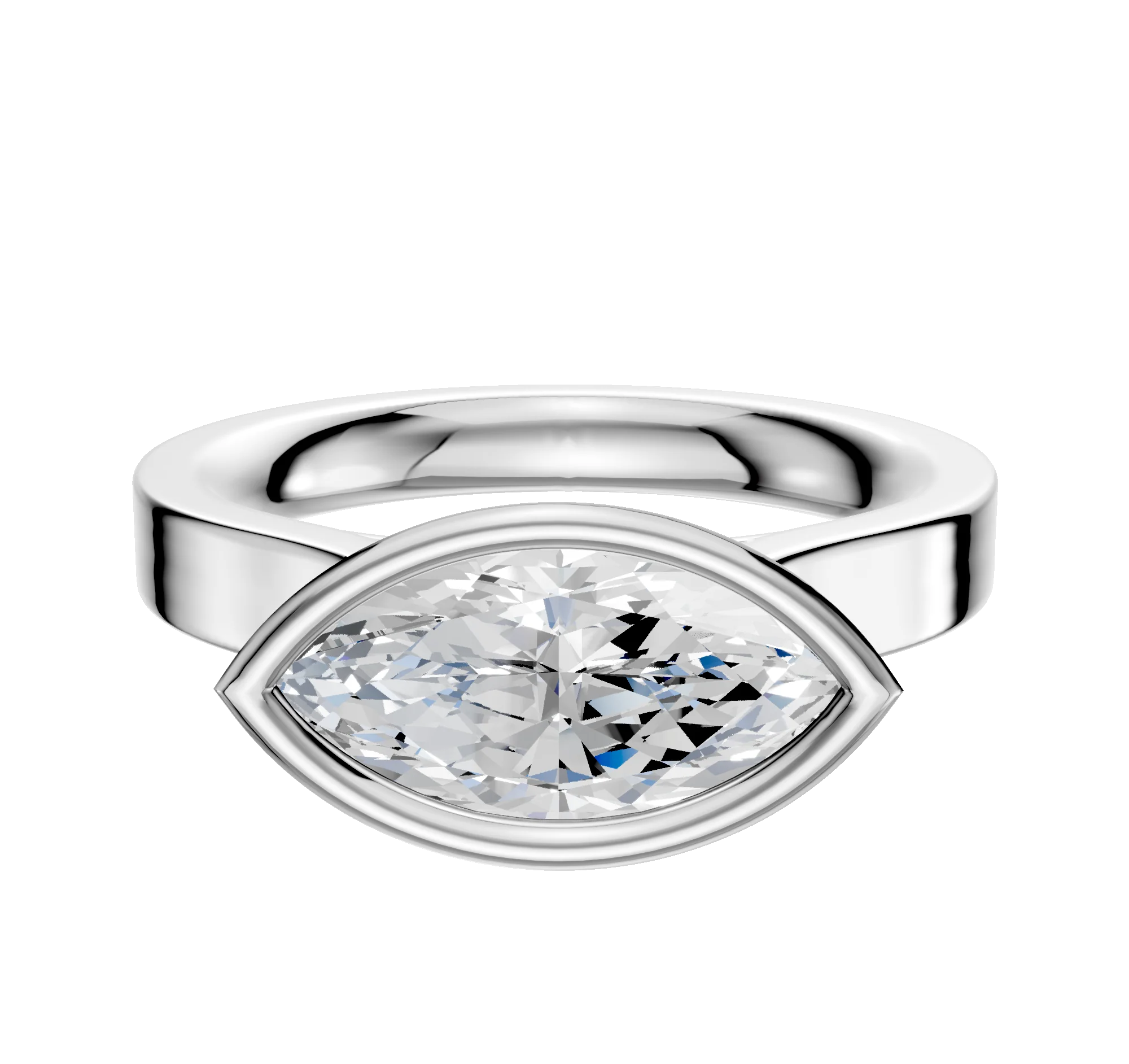 14K White Gold Bezel Full Bezel East/West Cathedral Flat 3.0mm Engagement Ring