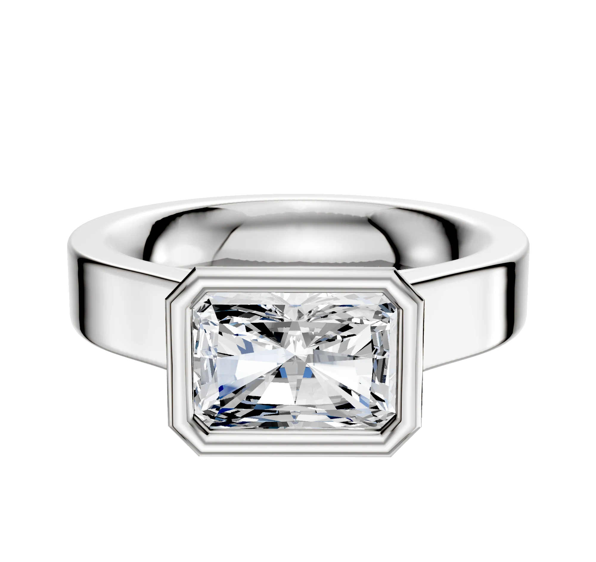 14K White Gold Bezel Full Bezel East/West Cathedral Flat 4.0mm Engagement Ring