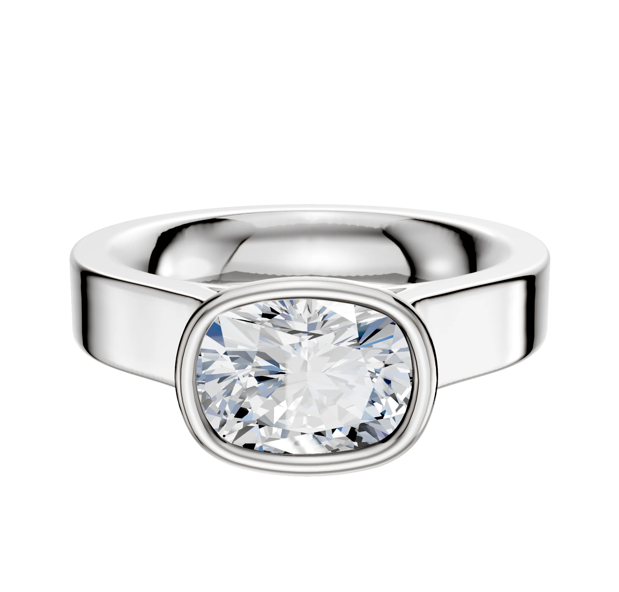 14K White Gold Bezel Full Bezel East/West Cathedral Flat 4.0mm Engagement Ring