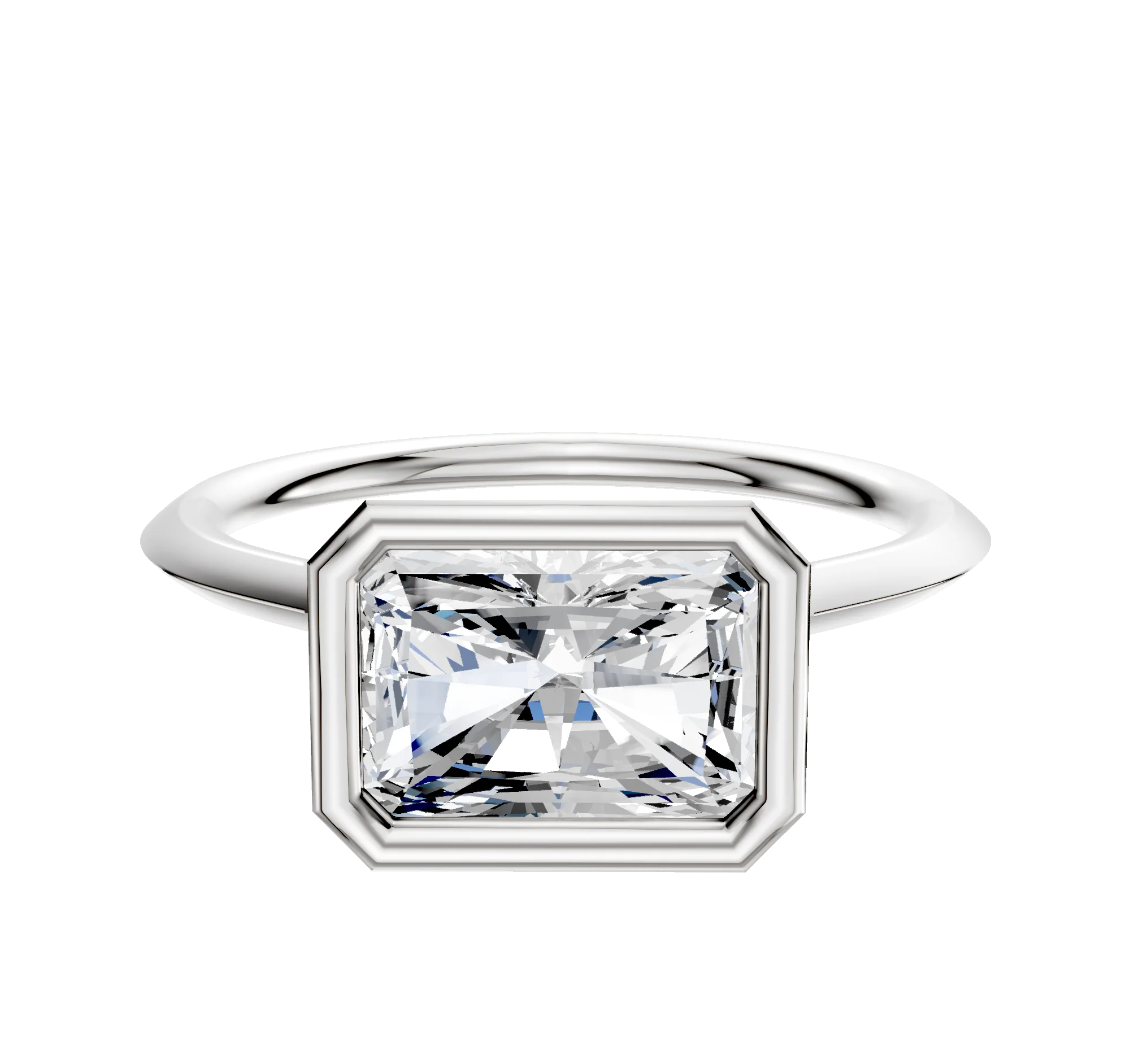 14K White Gold Bezel Full Bezel East/West Cathedral Knife Edge 1.5mm Engagement Ring