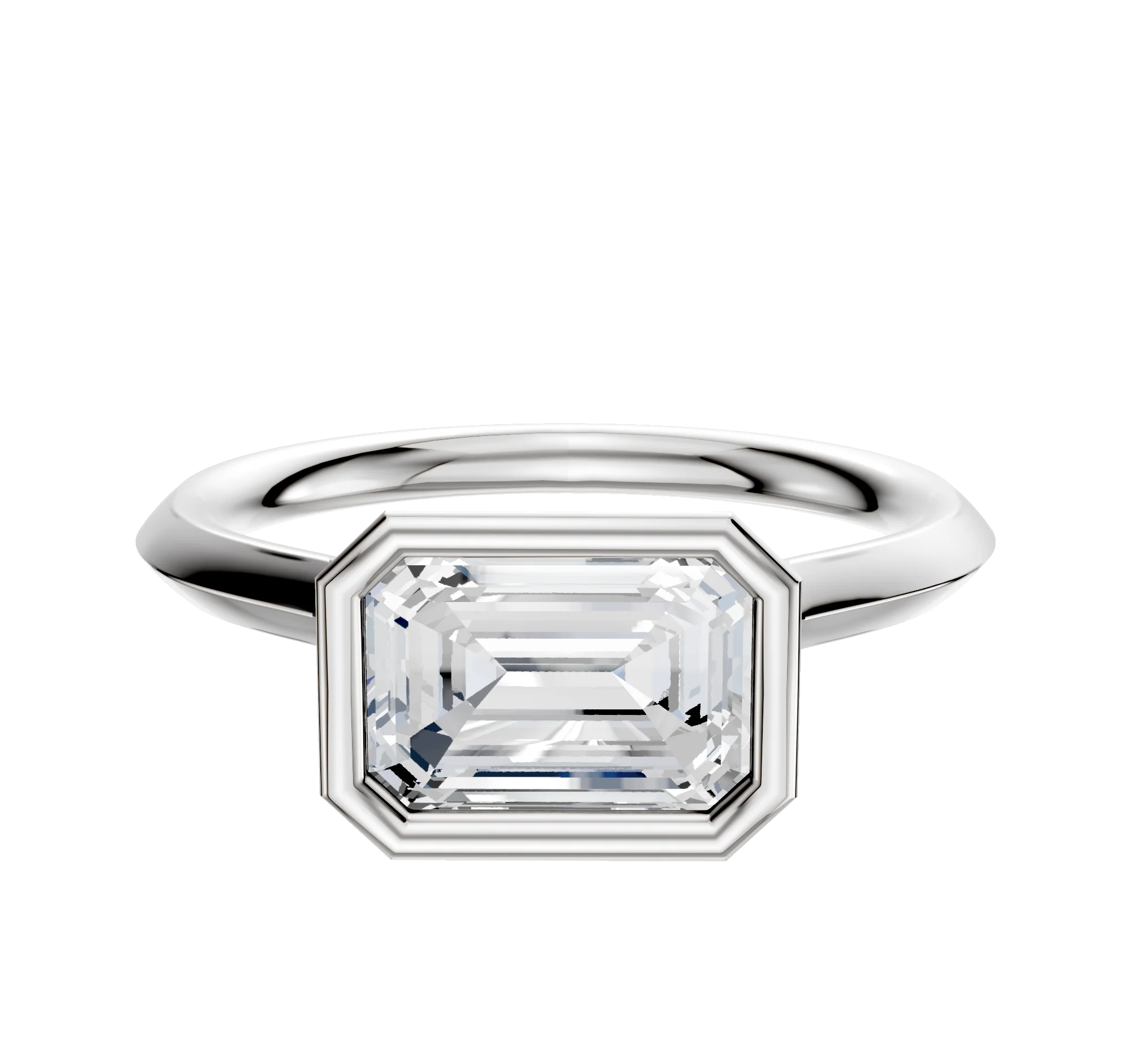 14K White Gold Bezel Full Bezel East/West Cathedral Knife Edge 2.0mm Engagement Ring