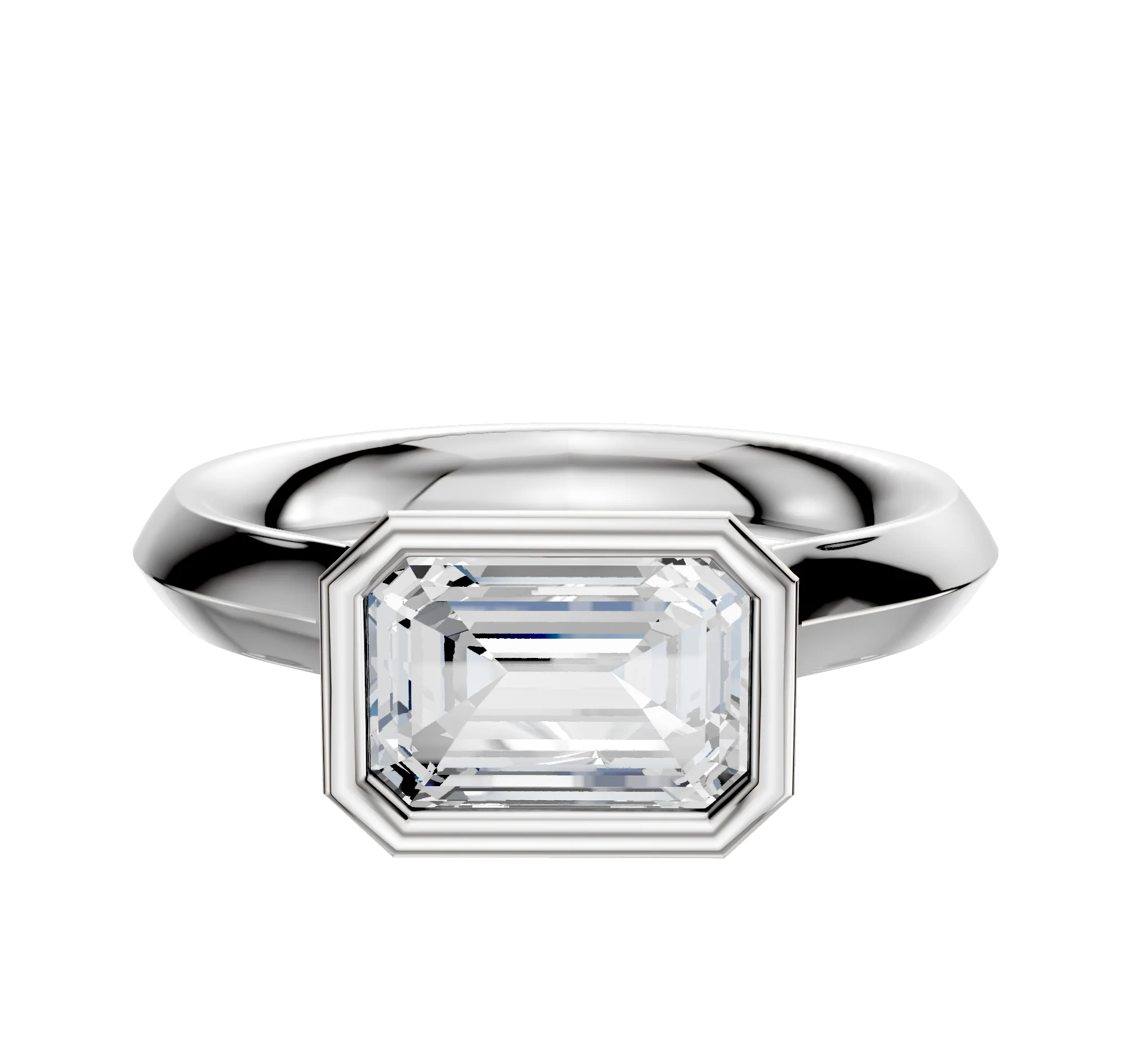 14K White Gold Bezel Full Bezel East/West Cathedral Knife Edge 3.0mm Engagement Ring