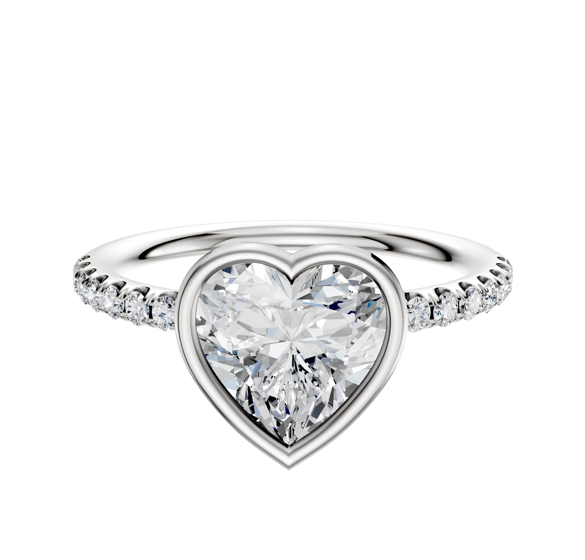 14K White Gold Bezel Full Bezel East/West Classic Dome 1-Row-Pave 2.5mm Engagement Ring