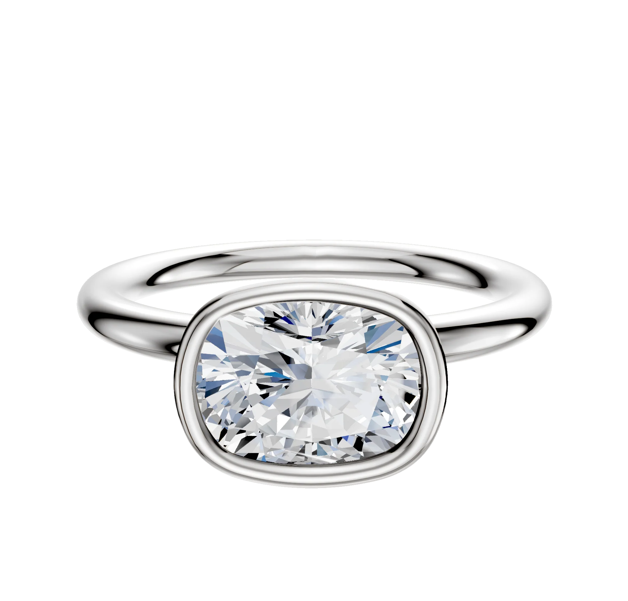 14K White Gold Bezel Full Bezel East/West Classic Dome 2.0mm Engagement Ring