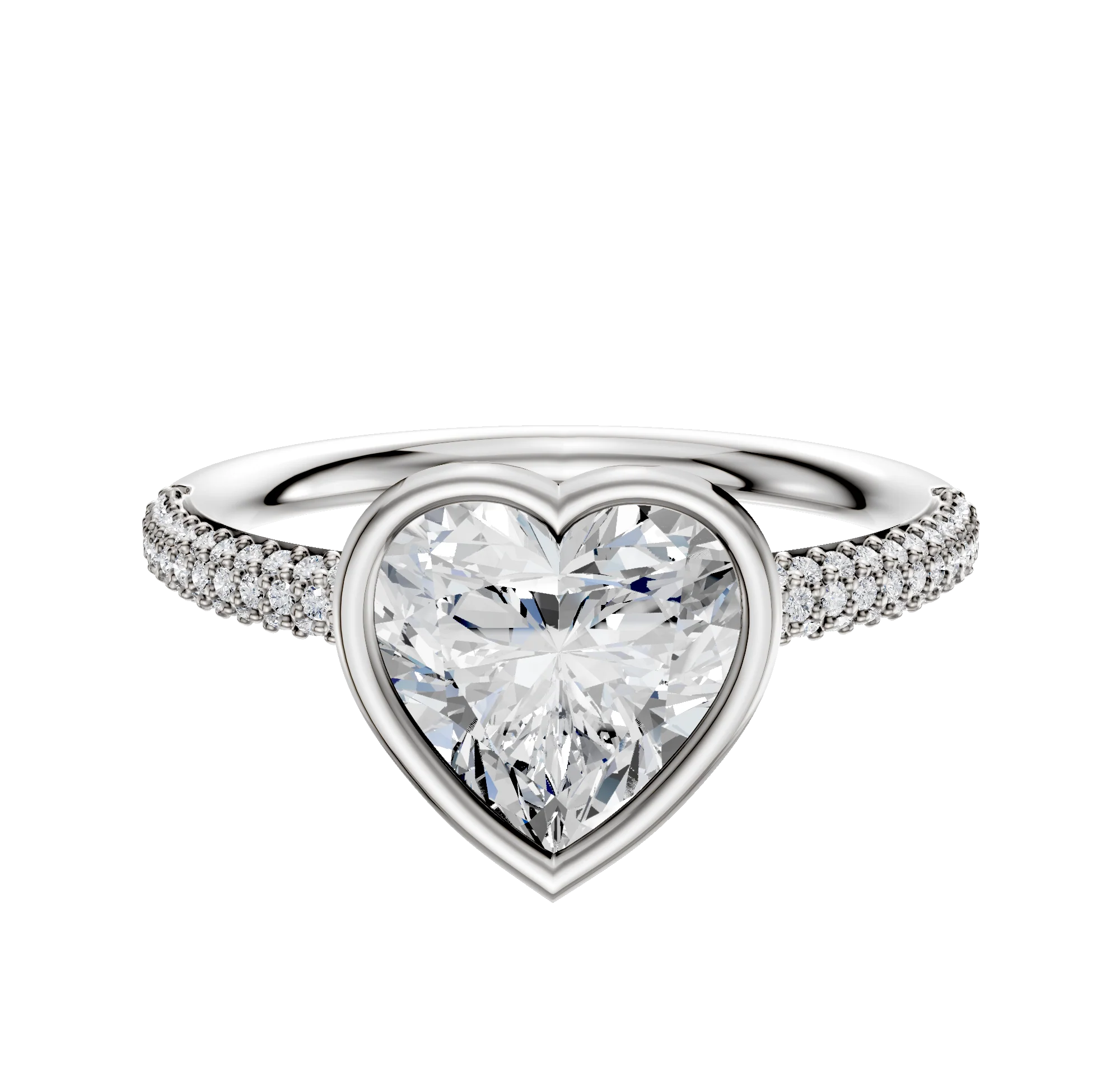 14K White Gold Bezel Full Bezel East/West Classic Dome 3-Row-Pave 2.0mm Engagement Ring