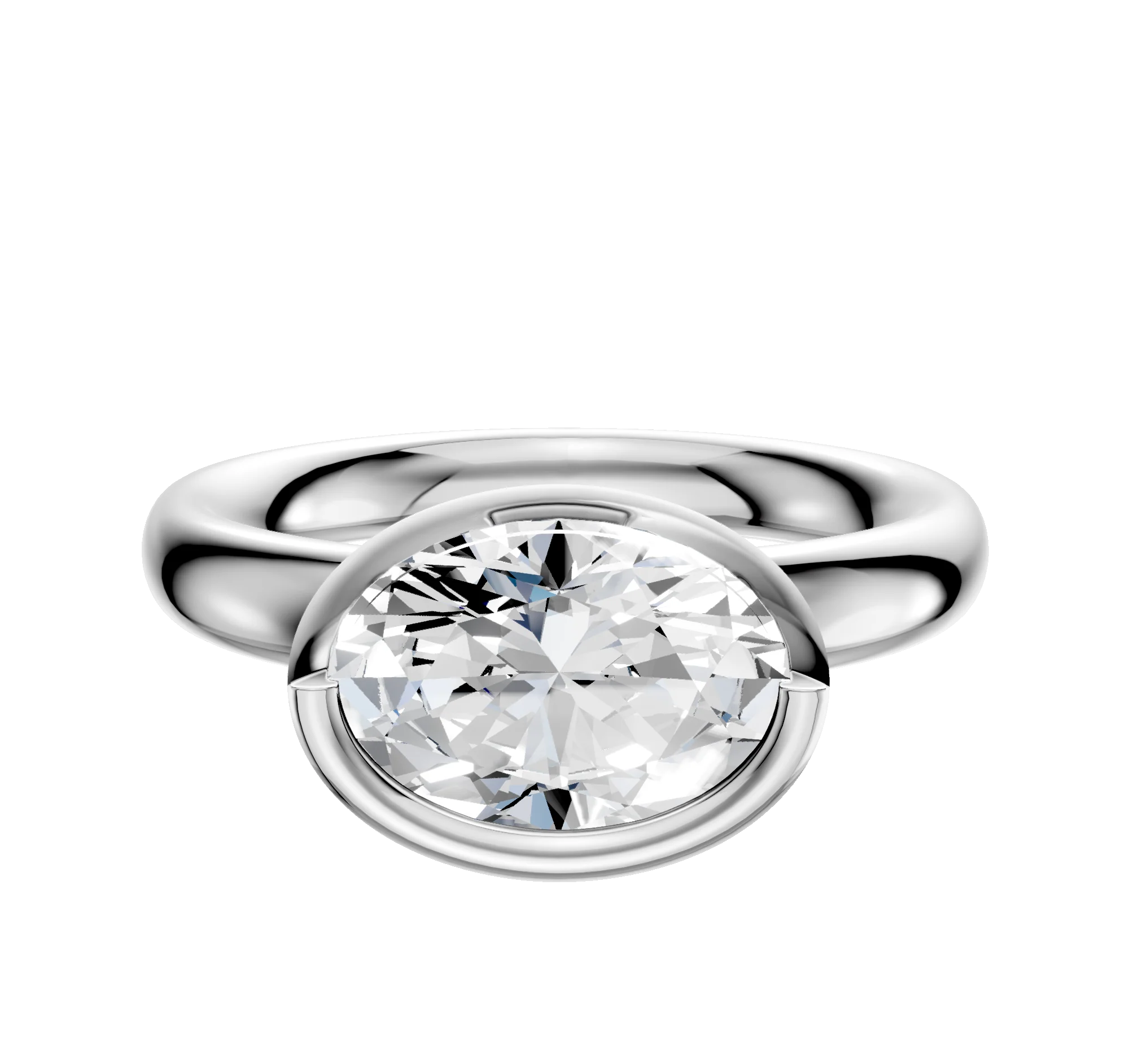 14K White Gold Bezel Full Bezel East/West Classic Dome 3.0mm Engagement Ring
