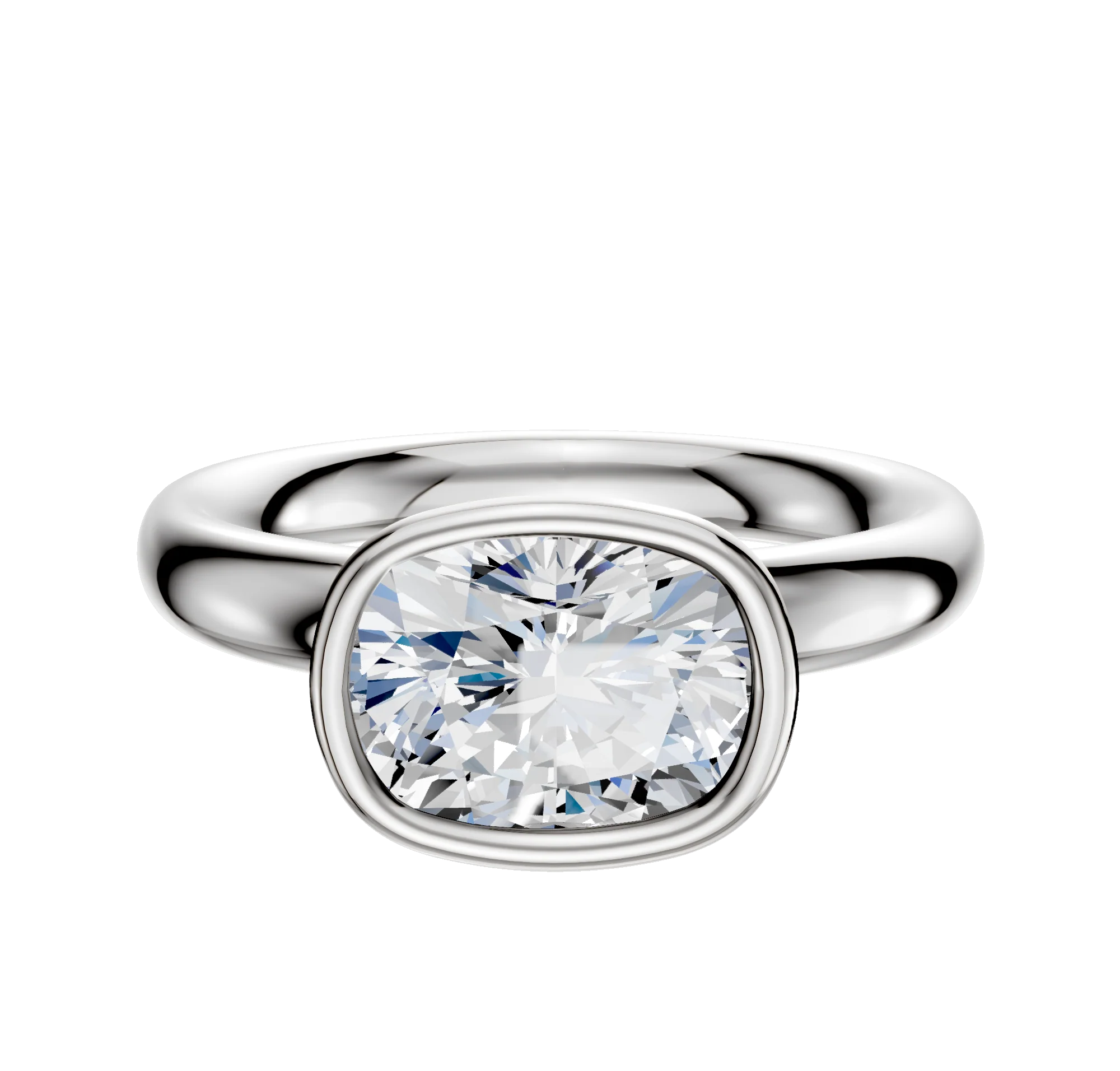 14K White Gold Bezel Full Bezel East/West Classic Dome 3.0mm Engagement Ring