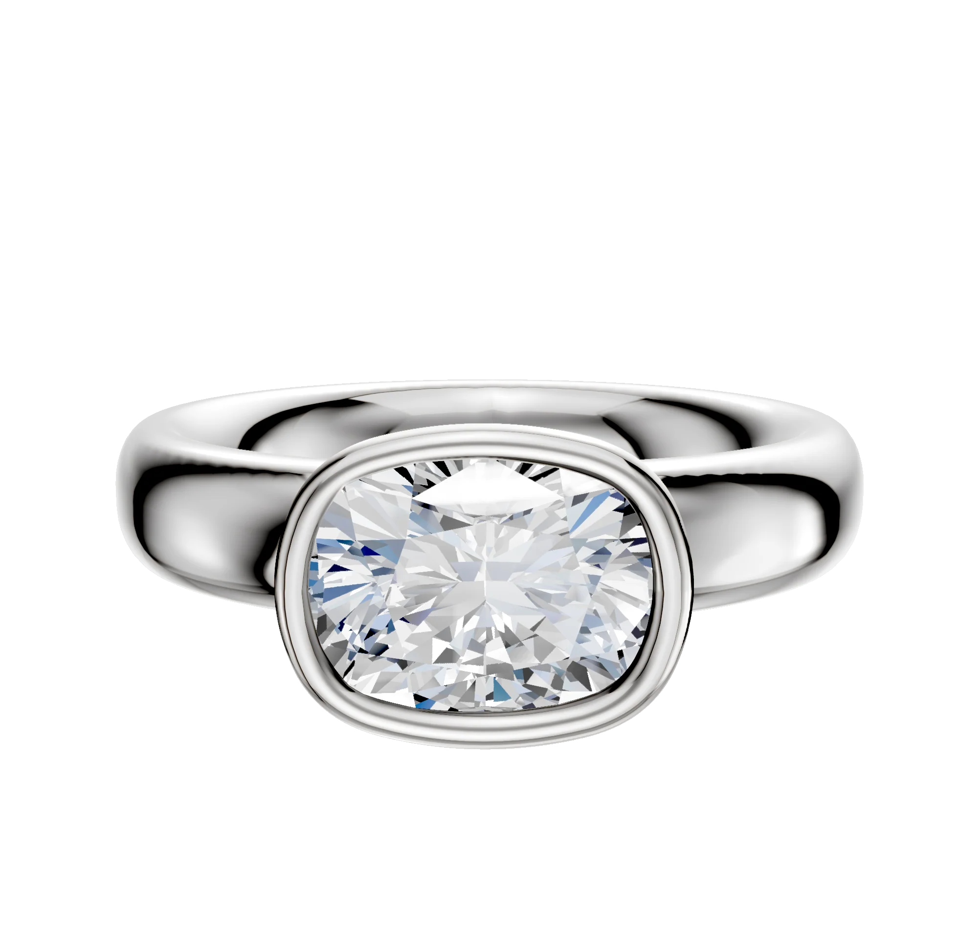 14K White Gold Bezel Full Bezel East/West Classic Dome 4.0mm Engagement Ring