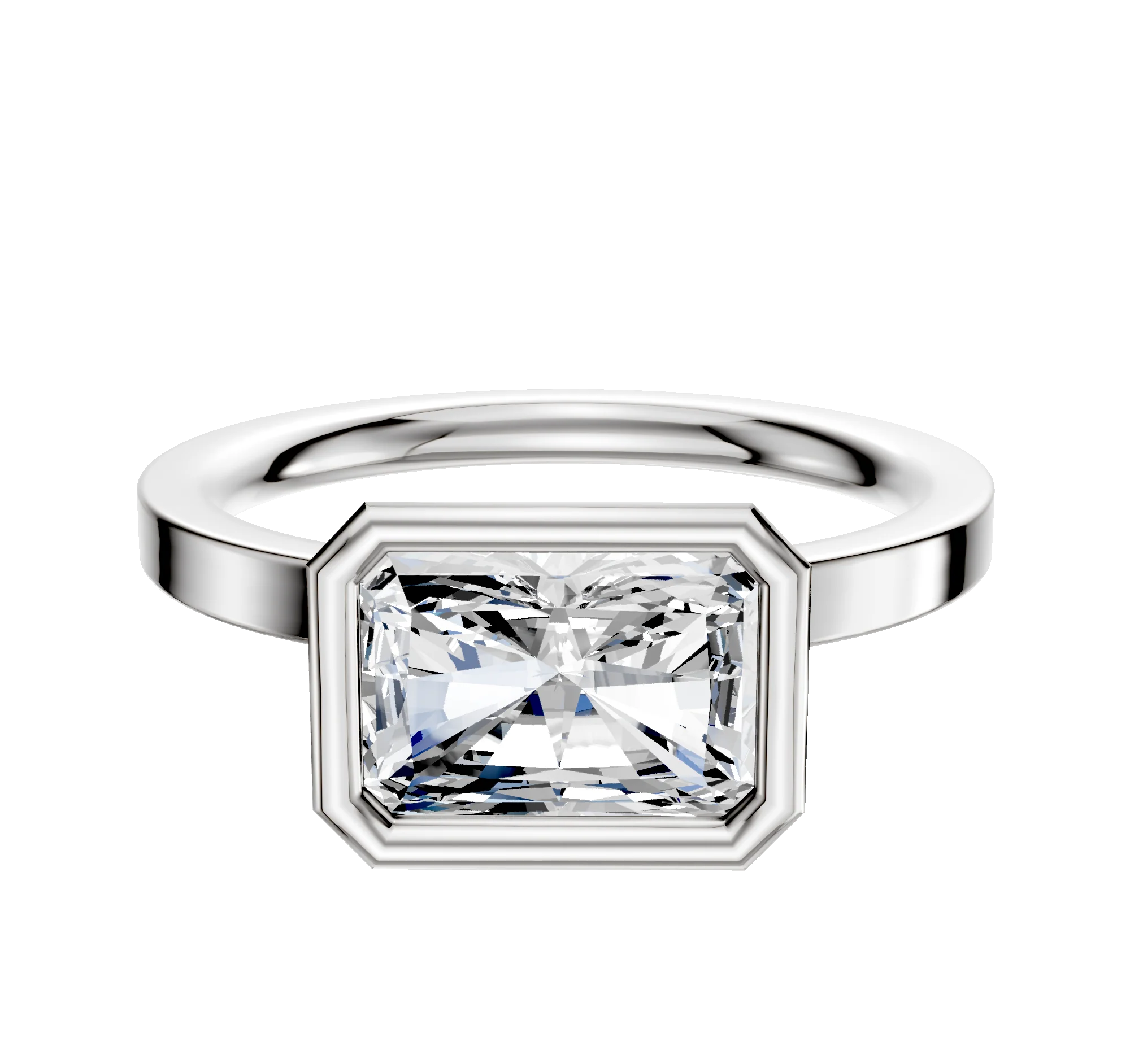 14K White Gold Bezel Full Bezel East/West Classic Flat 2.0mm Engagement Ring