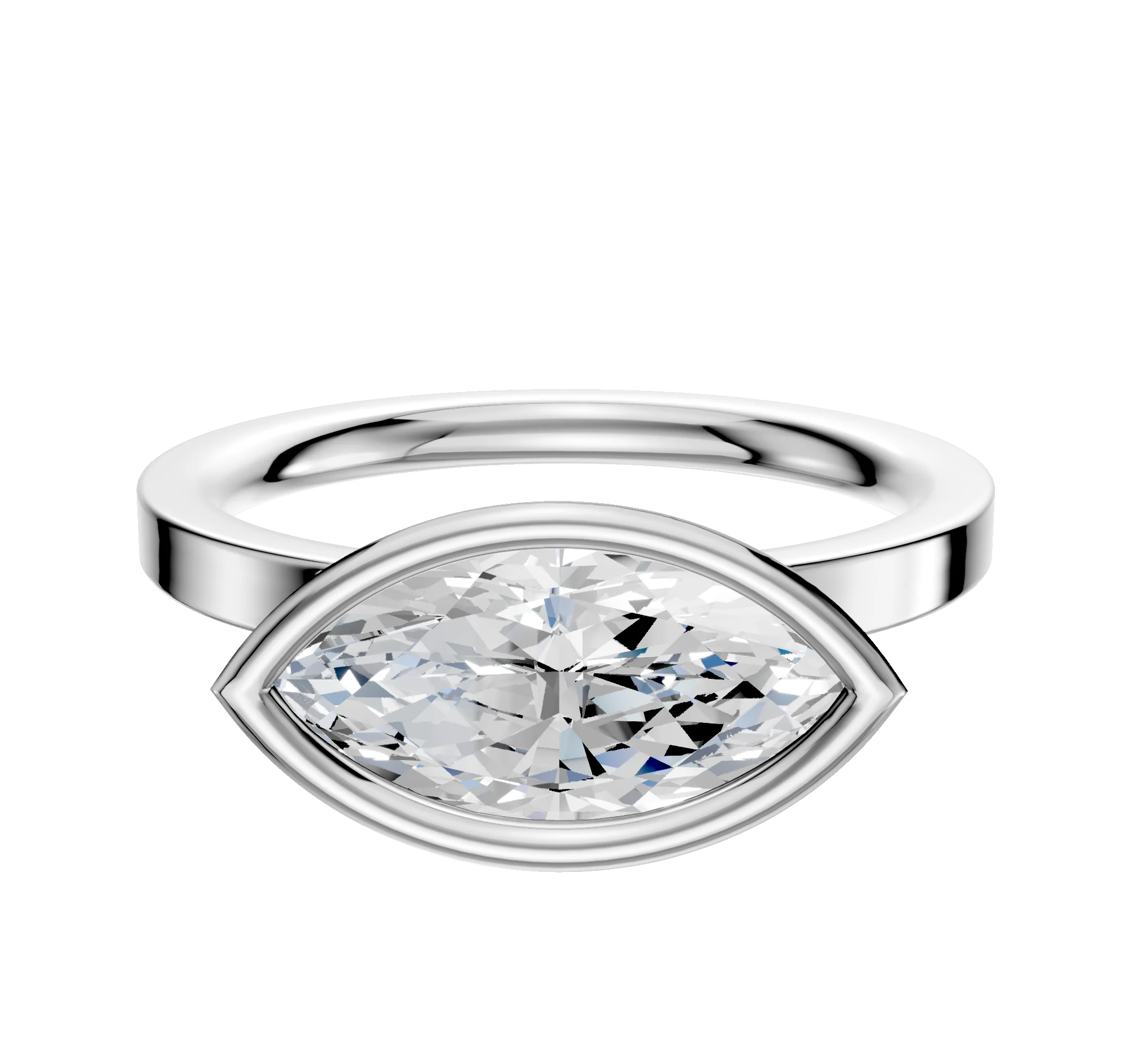 14K White Gold Bezel Full Bezel East/West Classic Flat 2.0mm Engagement Ring