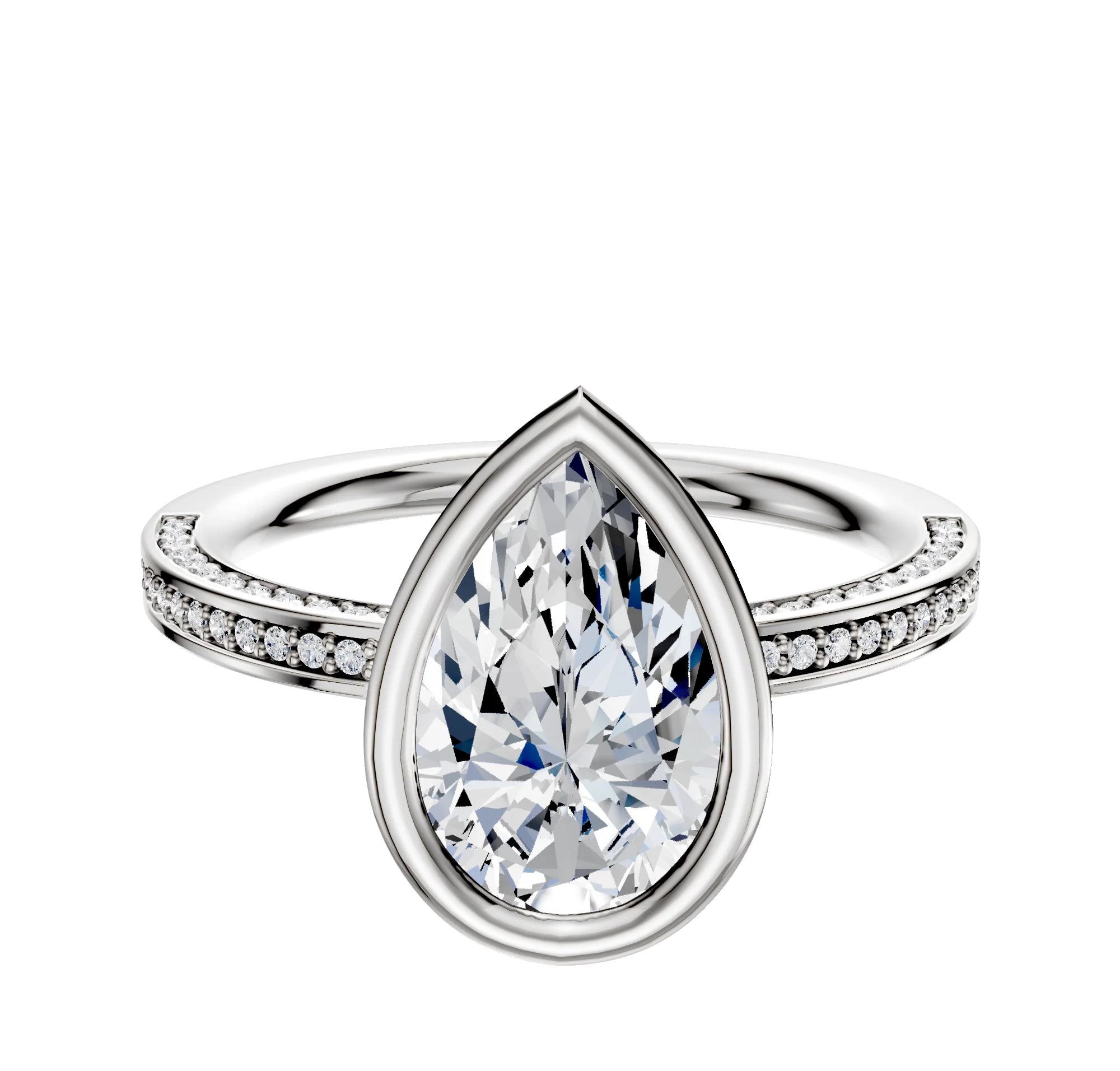 14K White Gold Bezel Full Bezel East/West Classic Flat 3-Row-Pave 2.0mm Engagement Ring