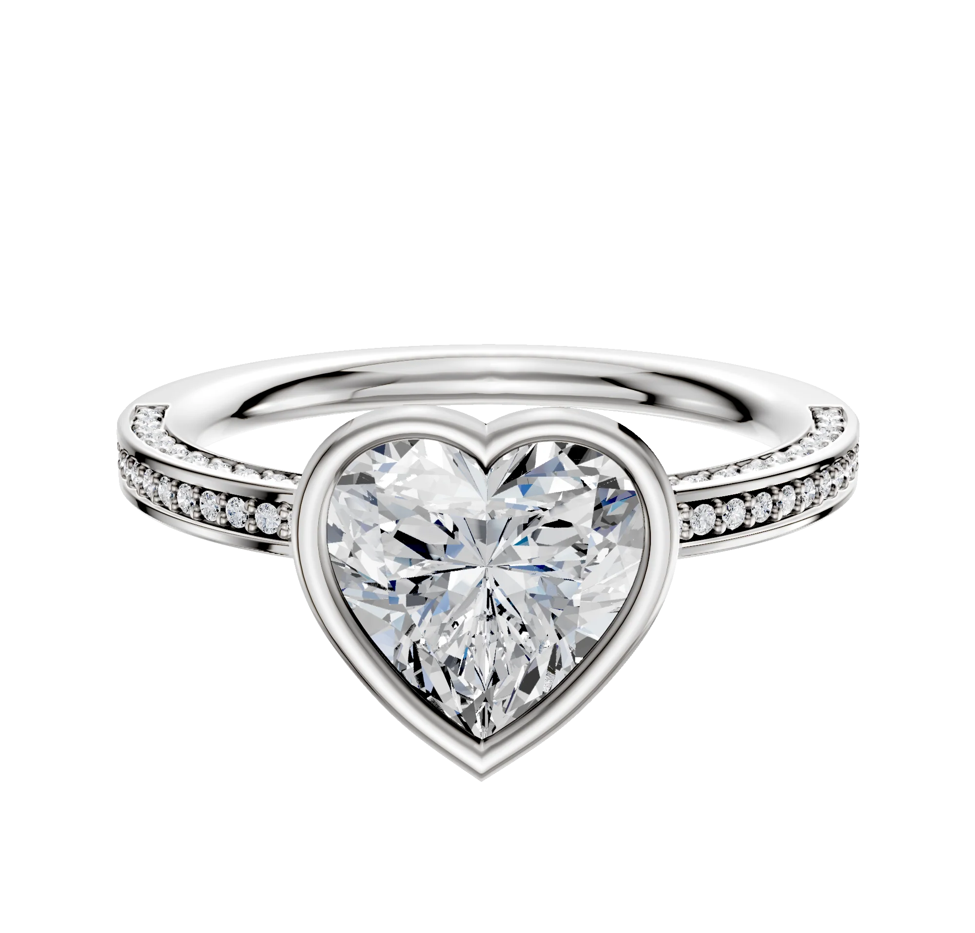 14K White Gold Bezel Full Bezel East/West Classic Flat 3-Row-Pave 2.0mm Engagement Ring