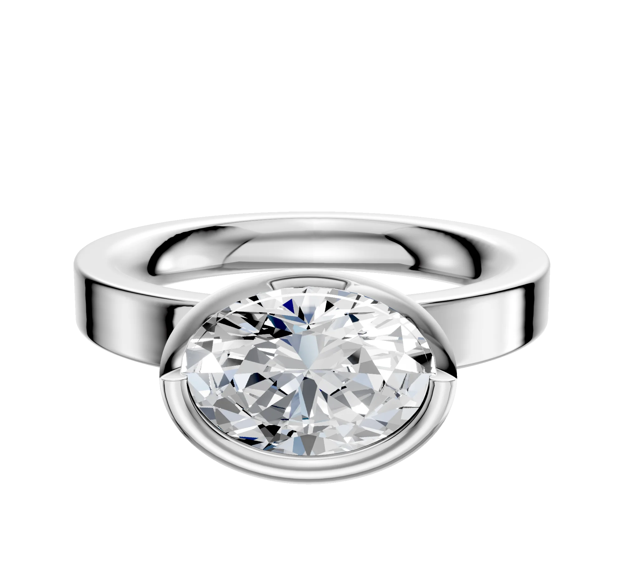 14K White Gold Bezel Full Bezel East/West Classic Flat 3.0mm Engagement Ring
