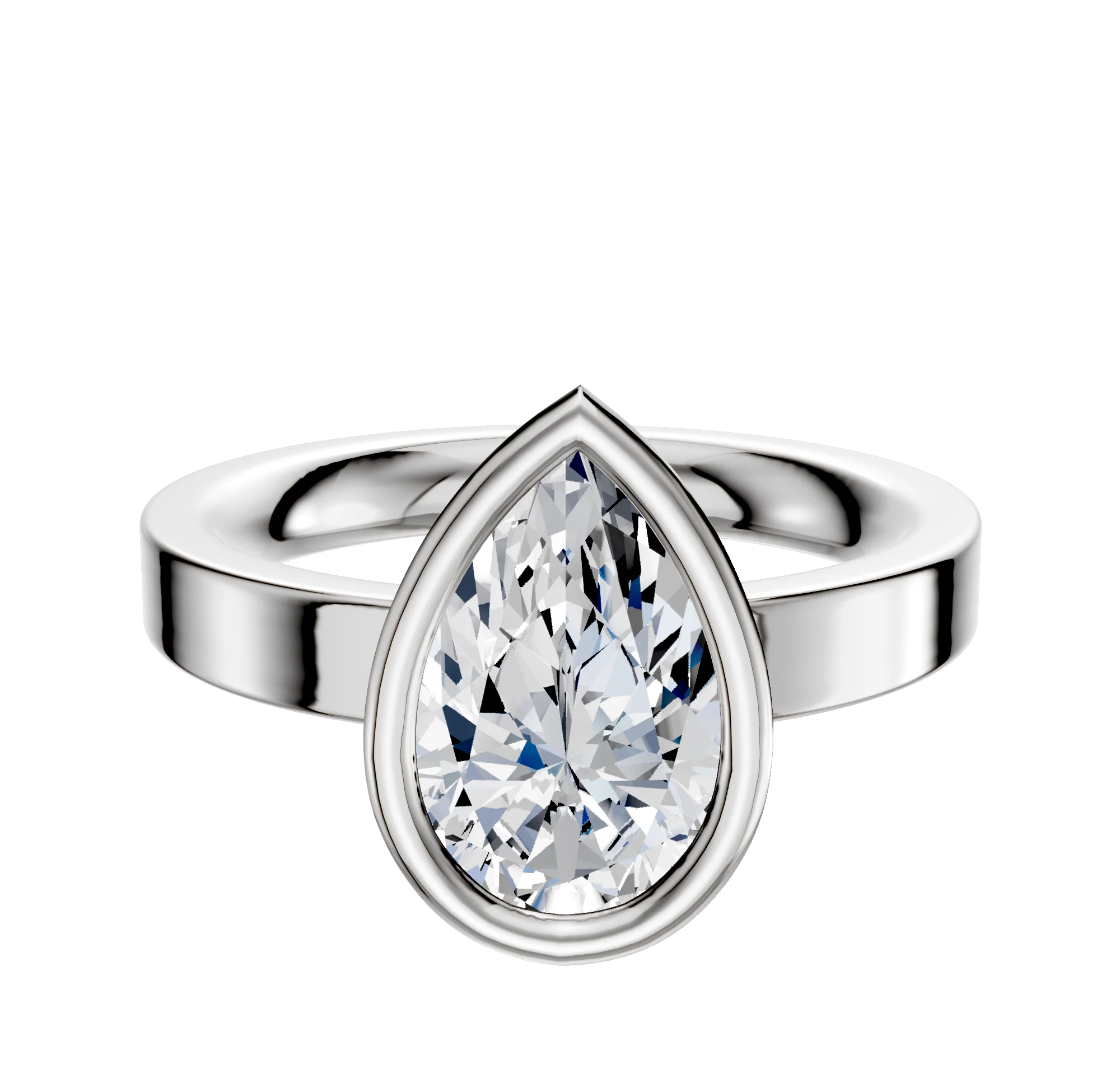 14K White Gold Bezel Full Bezel East/West Classic Flat 3.0mm Engagement Ring
